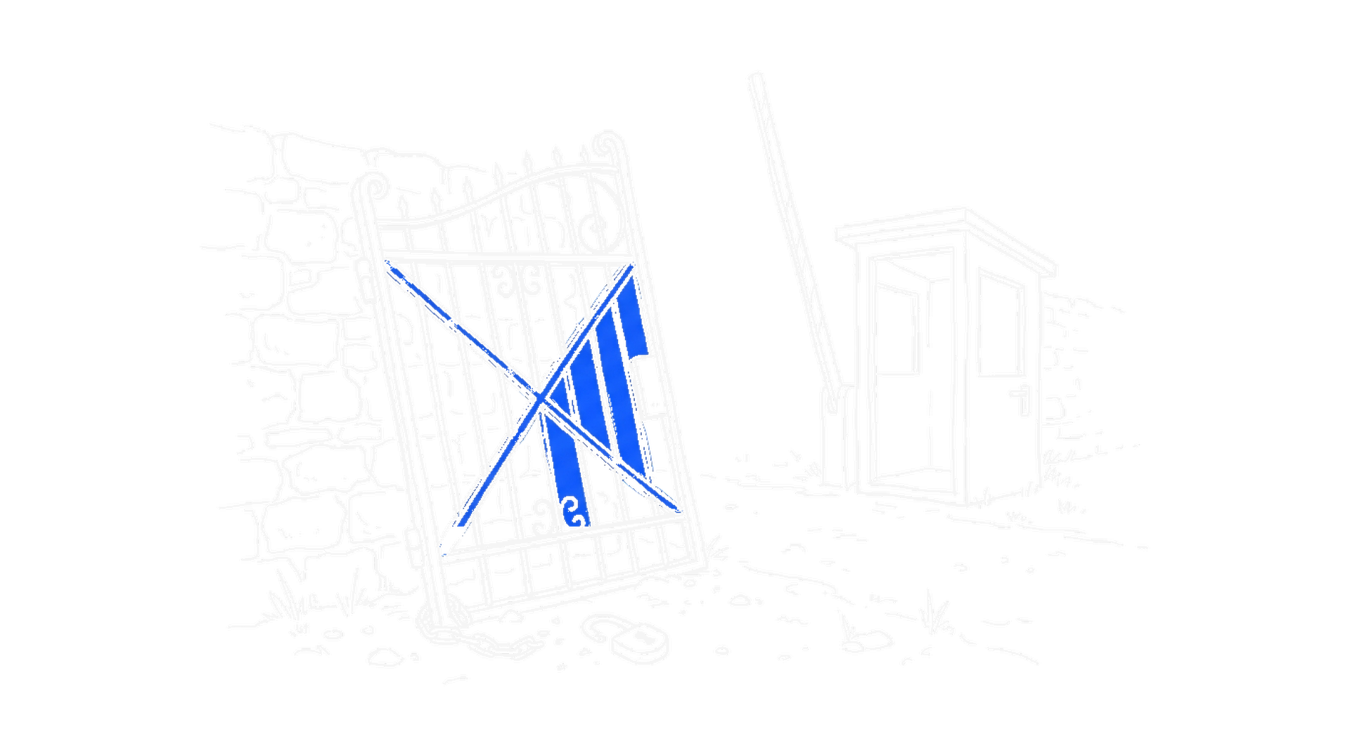 Illustration eines aus den Angeln gehobenen Eisentors mit offenem Vorhängeschloss, kinewsletter.ch Stil
