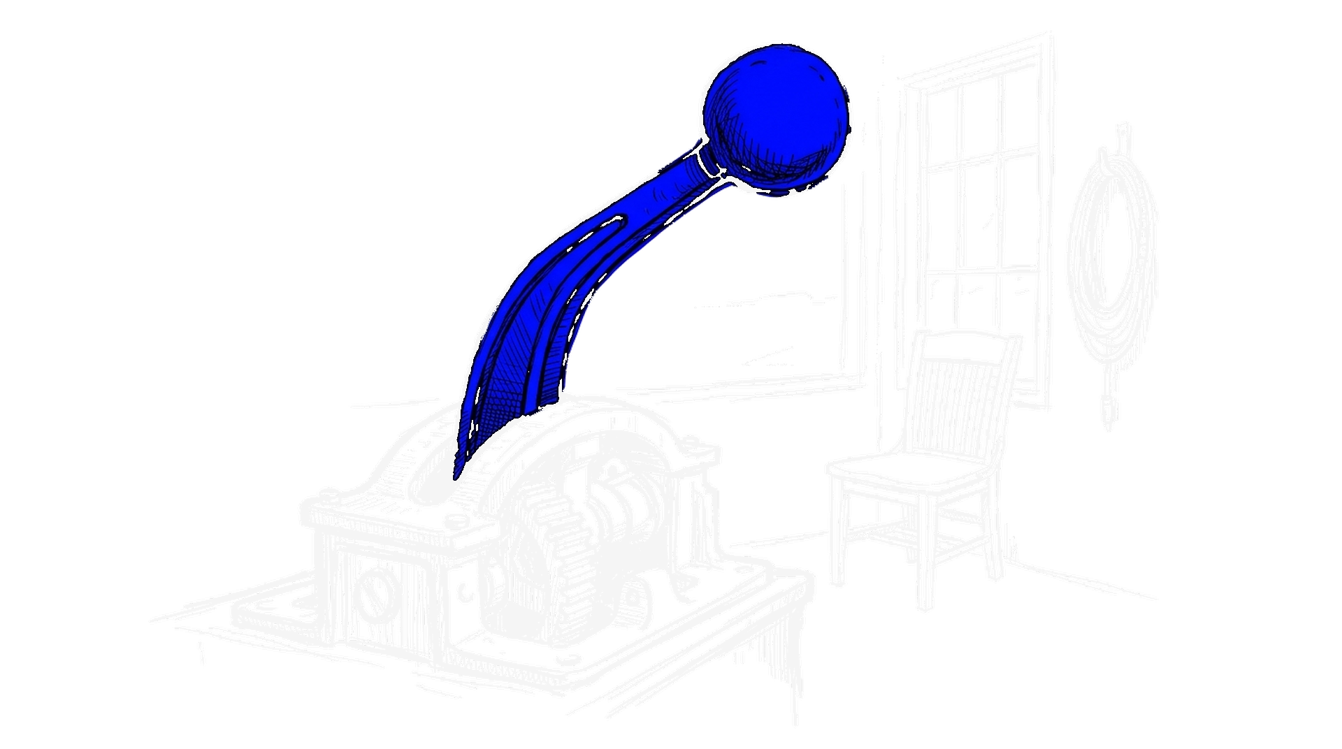 Illustration eines grossen Gashebels in einem Maschinenraum, kinewsletter.ch Stil