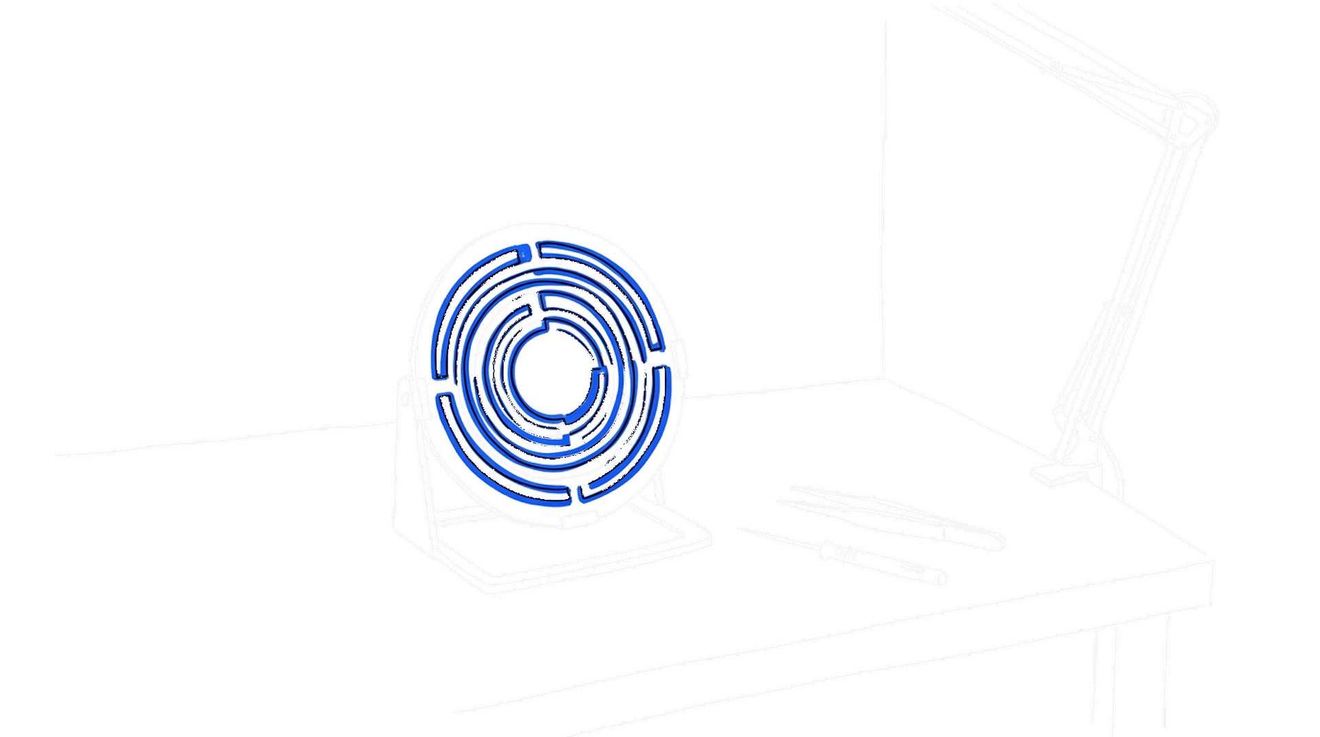 Illustration eines Silizium-Wafers mit elektroblauen Leiterbahnen auf einer Laborwerkbank mit Pinzette und Prüfnadel, kinewsletter.ch Stil