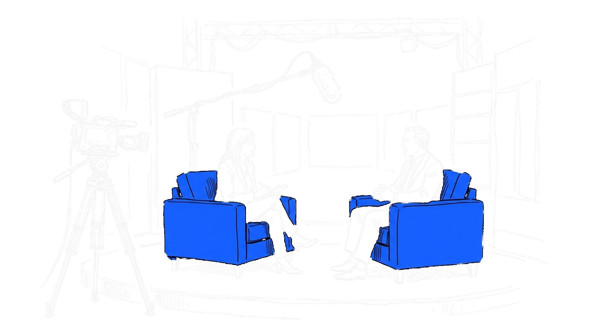 Illustration eines leeren Hörsaals mit einzelnem Mikrofon am Rednerpult, kinewsletter.ch Stil