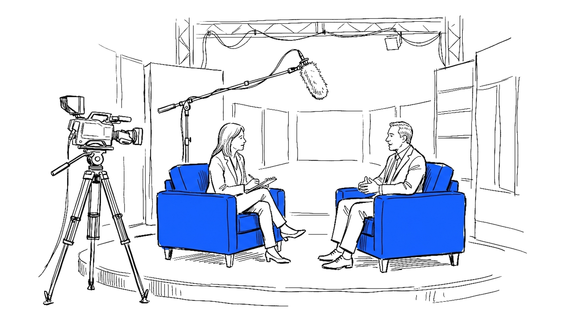 Illustration eines leeren Hörsaals mit einzelnem Mikrofon am Rednerpult, kinewsletter.ch Stil
