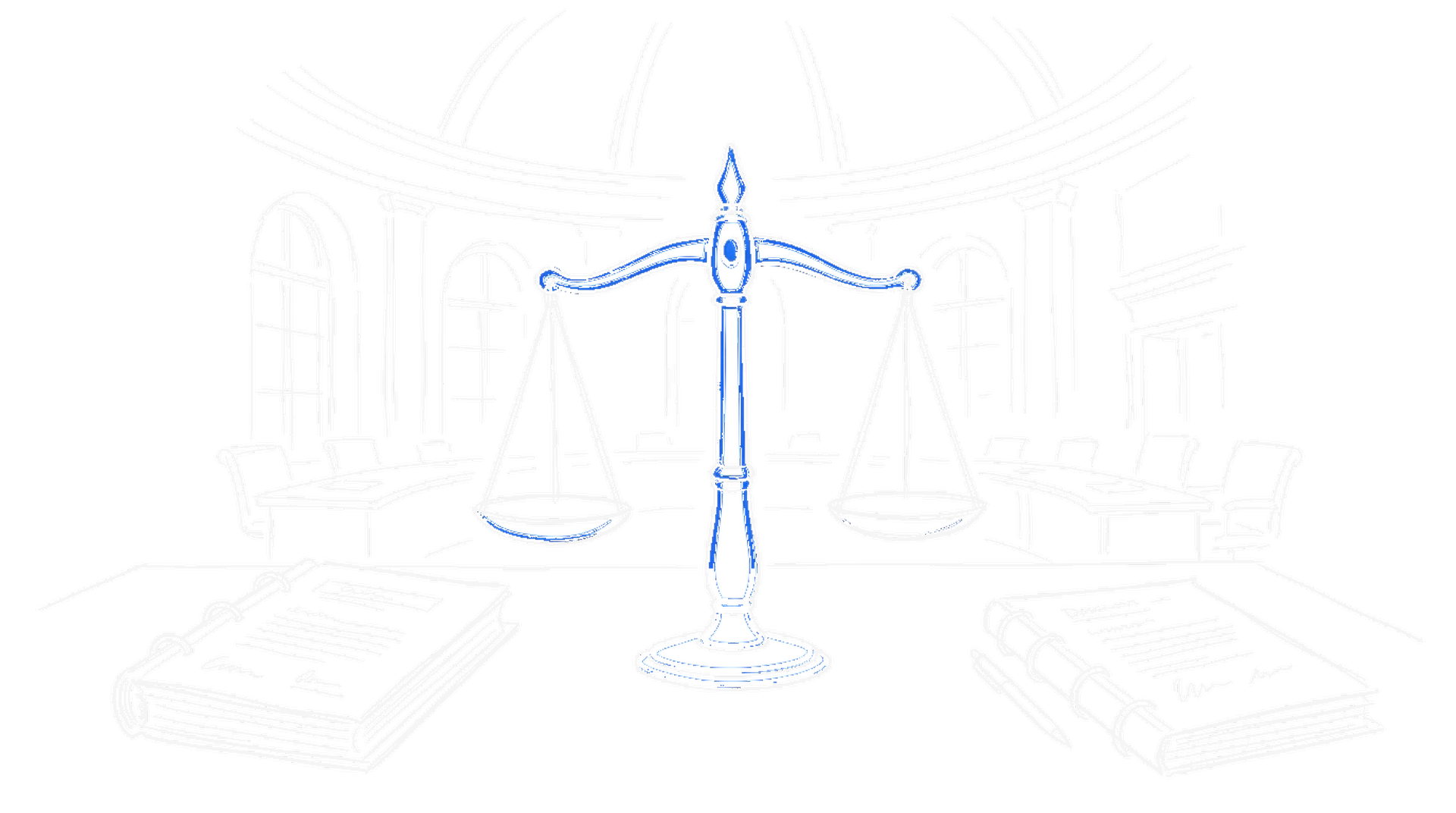 Illustration einer Waage zwischen zwei Gesetzesdossiers in einem Kuppelsaal, kinewsletter.ch Stil