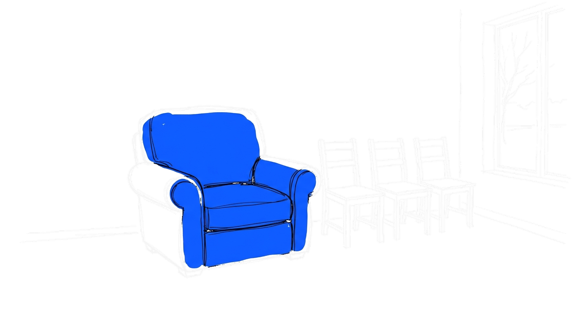 Handgezeichnete Illustration: zwei Bürostühle nebeneinander, einer mit deutlich höherem Preisschild – kinewsletter.ch Stil
