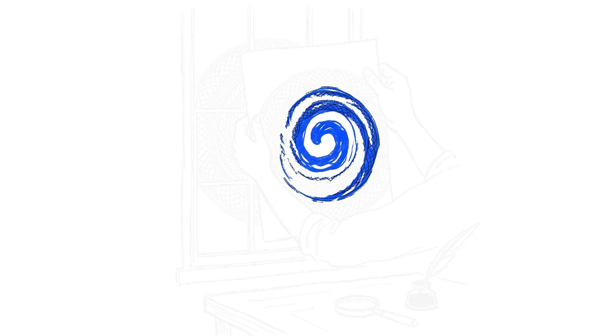 Handgezeichnete Illustration: ein Blatt Text mit unsichtbarer Markierung unter einer Lupe, im Hintergrund ein Sternenkranz – kinewsletter.ch Stil