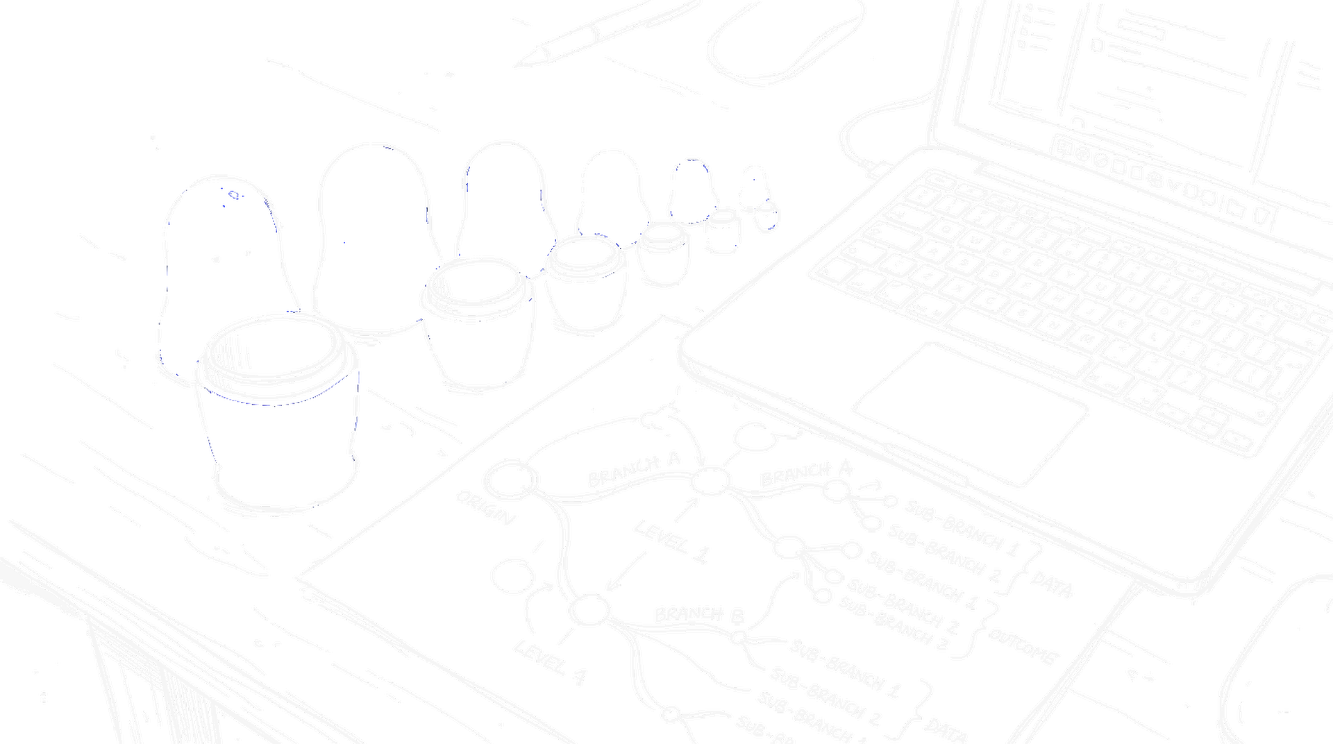 Skizze eines Laptops mit verschachteltem Baumdiagramm auf Papier, kinewsletter.ch Stil