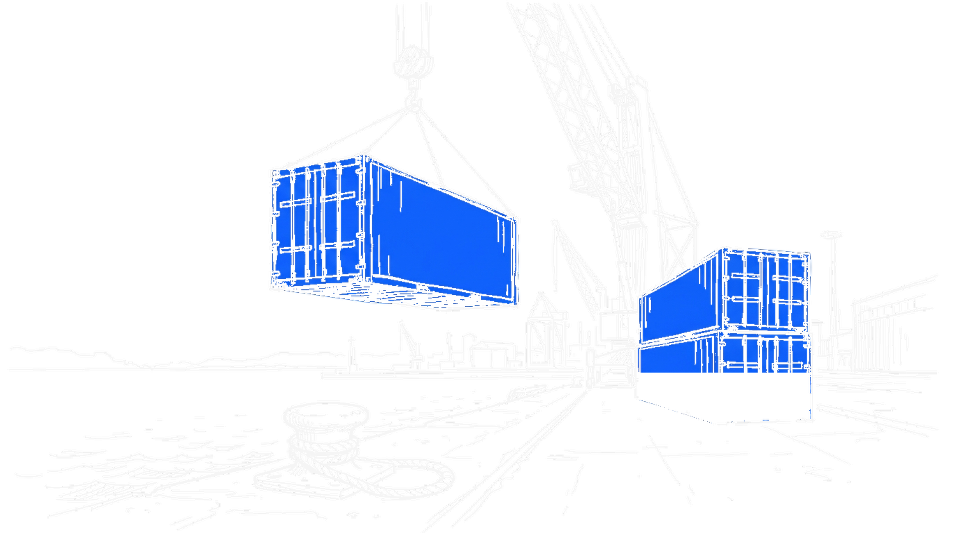 Illustration eines Hafenkrans, der einen Container über den Kai hebt, kinewsletter.ch Stil
