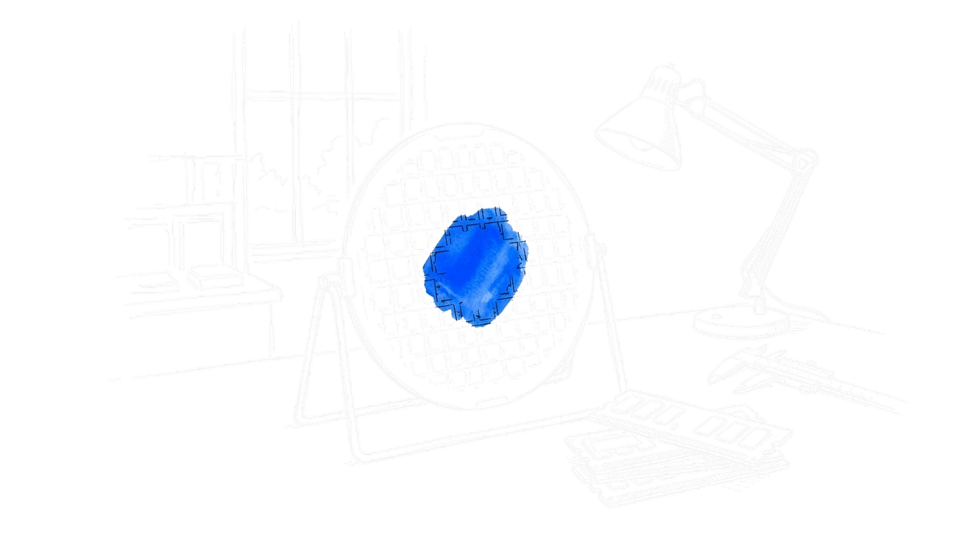 Illustration von Silizium-Wafer im Pruefstaender mit RAM-Modulen auf einer Werkbank, kinewsletter.ch Stil