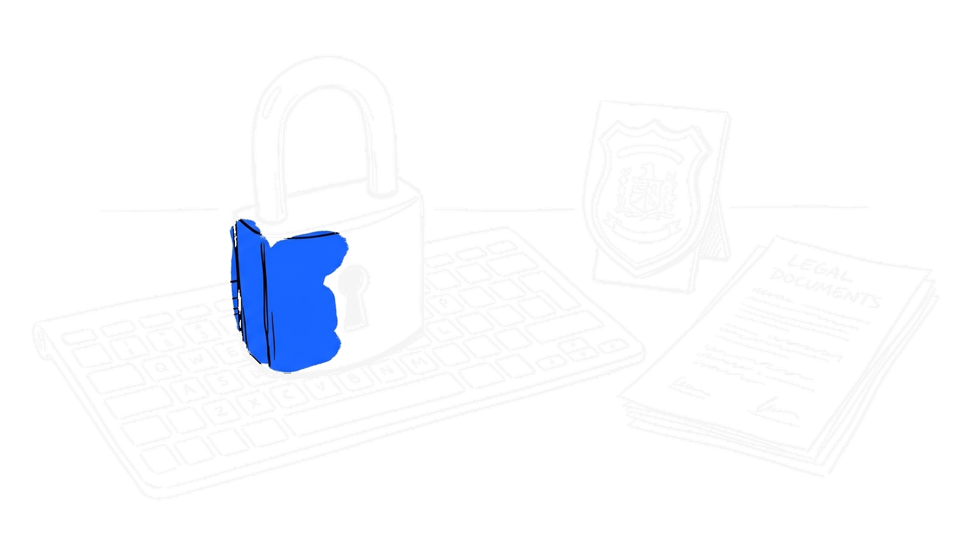Illustration Vorhängeschloss auf Tastatur, Dark Mode, kinewsletter.ch Stil