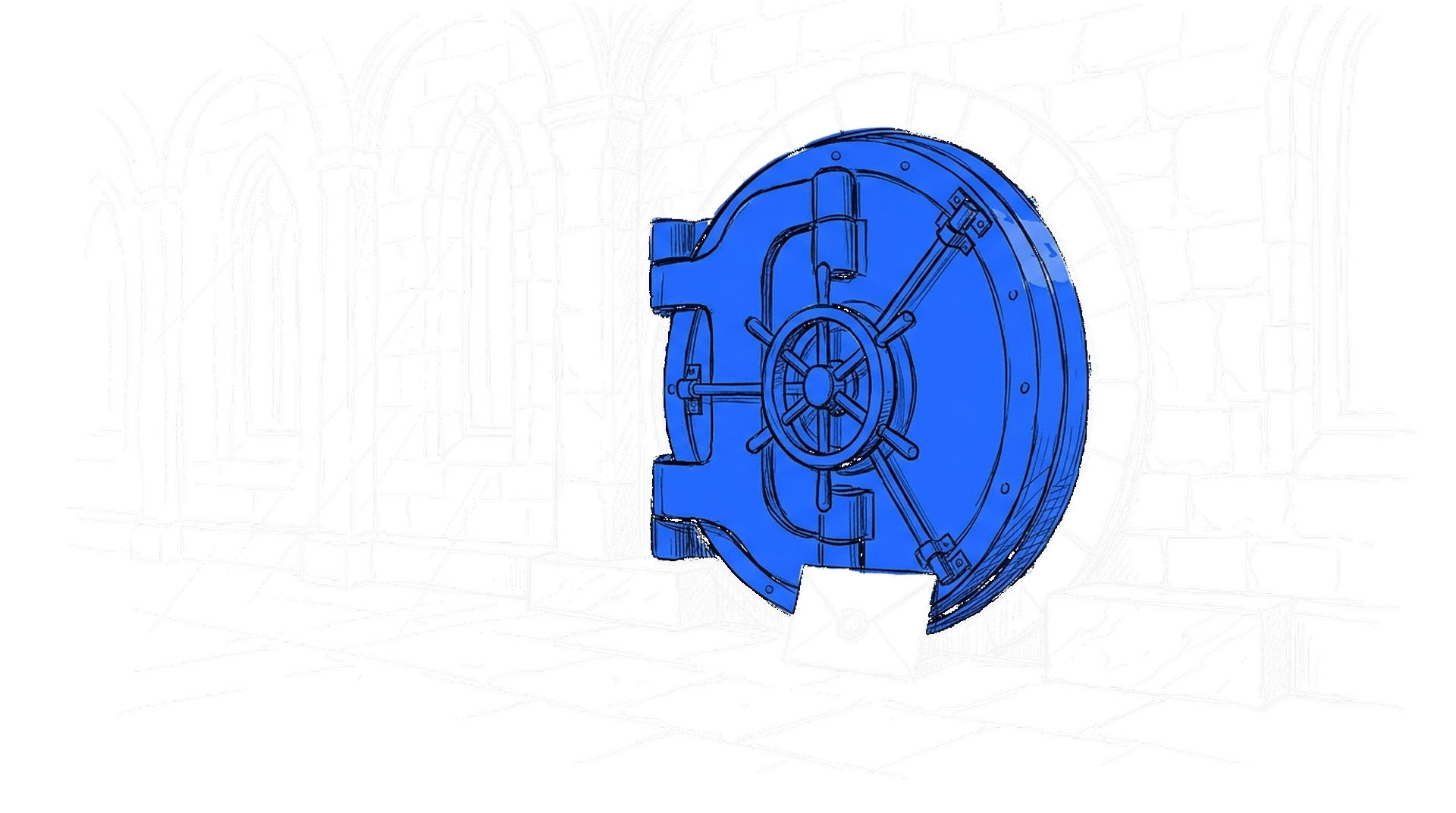 Illustration einer Tresortür mit Brief davor, kinewsletter.ch Stil