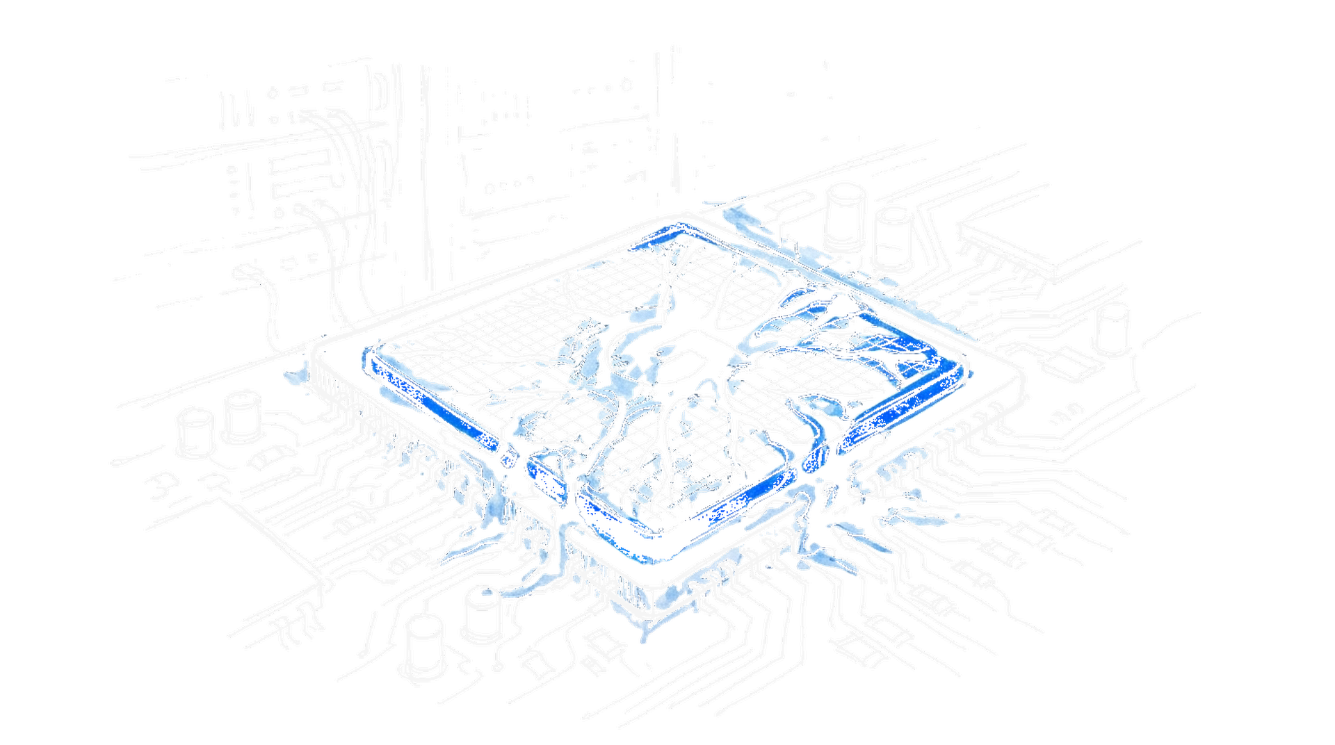 Skizze (Dark): vereister Gemini-Chip auf einer Platine