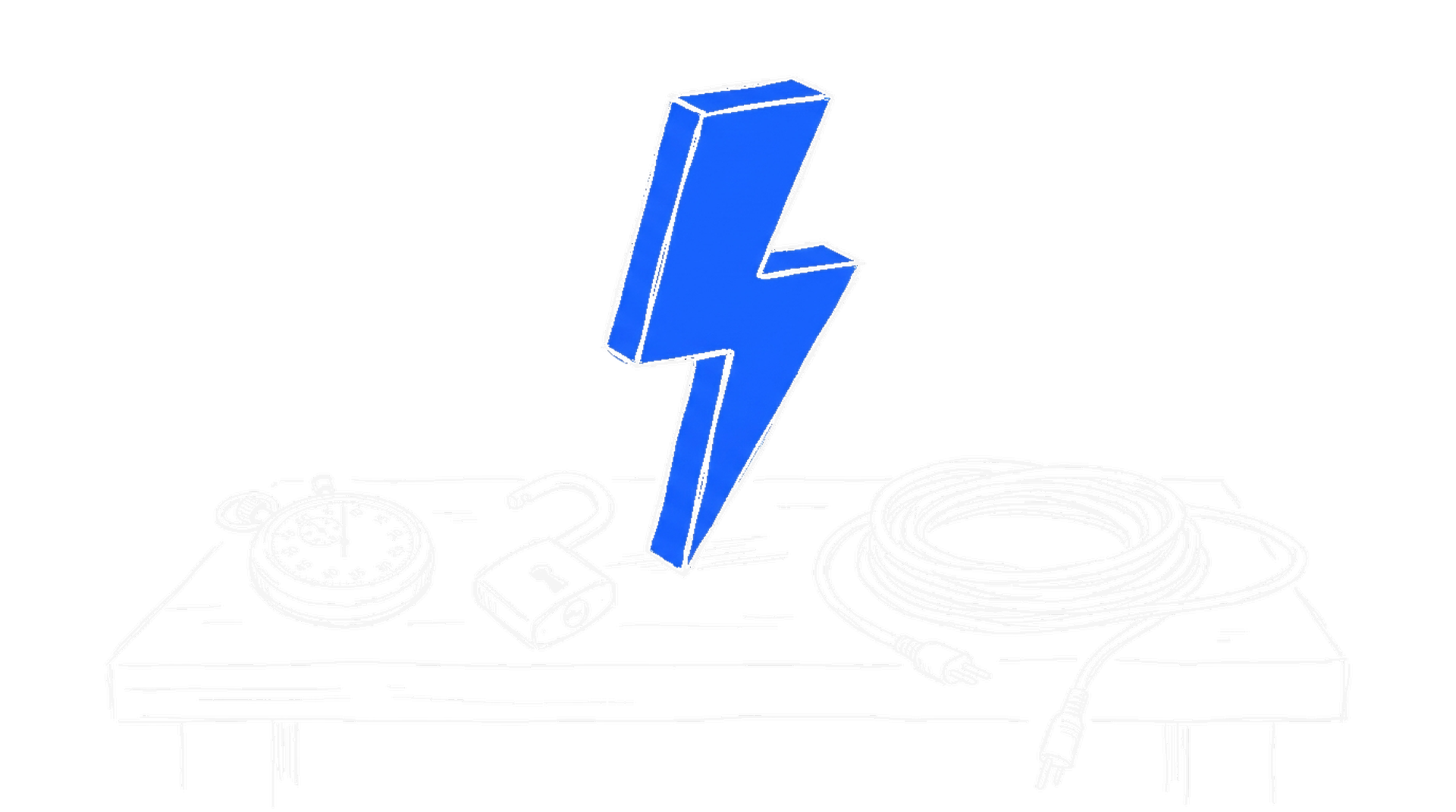 Illustration eines blauen Blitzes mit Stoppuhr und Schloss, kinewsletter.ch Stil