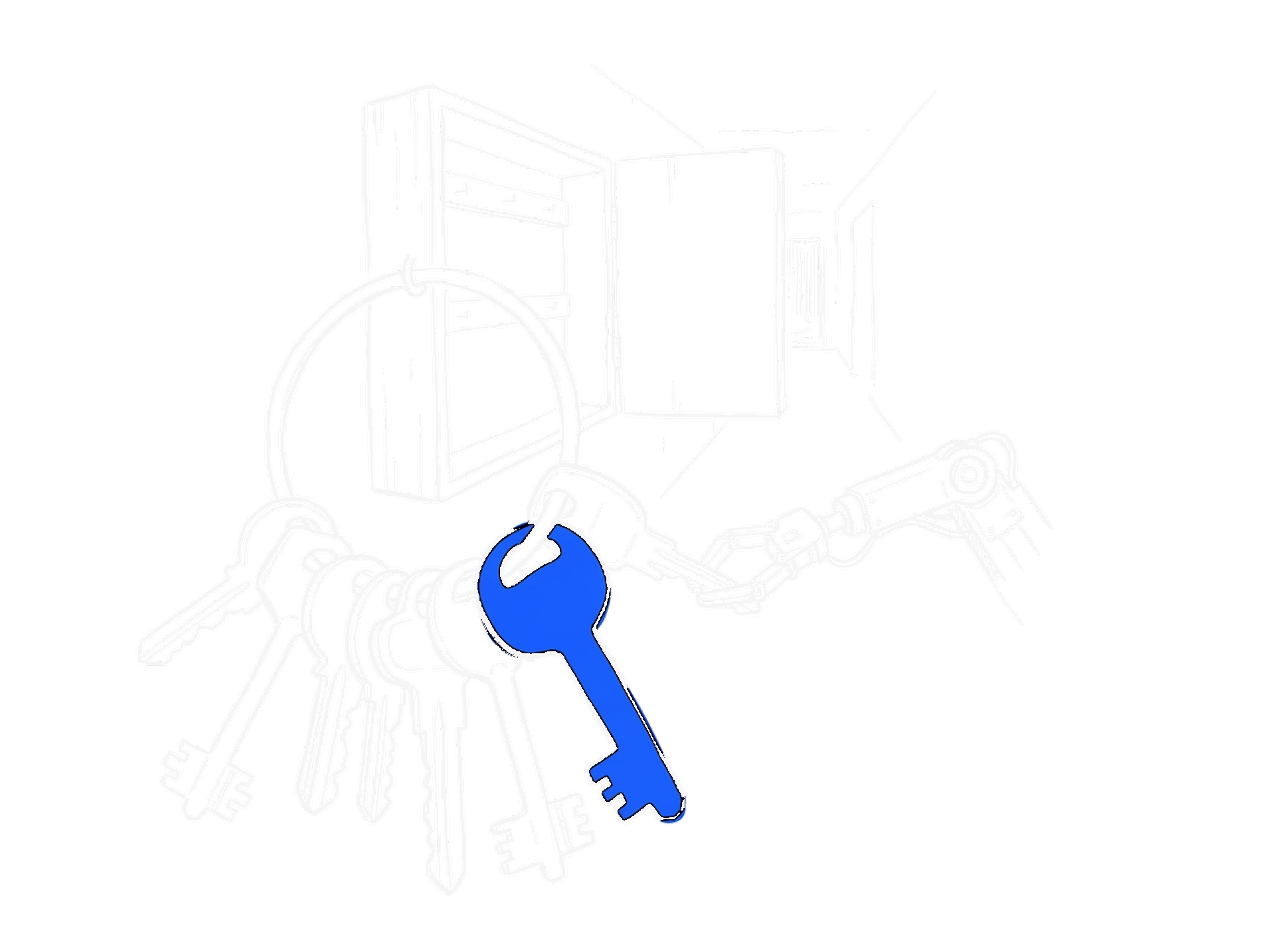 Illustration eines Schlüsselbunds am offenen Schlüsselkasten, ein Roboterarm greift danach, kinewsletter.ch Stil