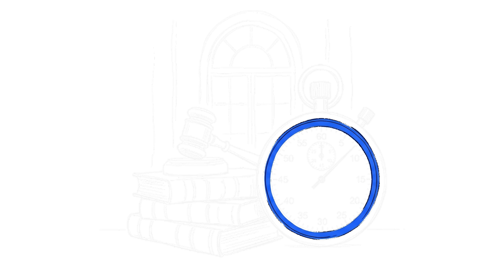 Illustration von Richterhammer auf Gesetzbuechern neben einer Stoppuhr, kinewsletter.ch Stil