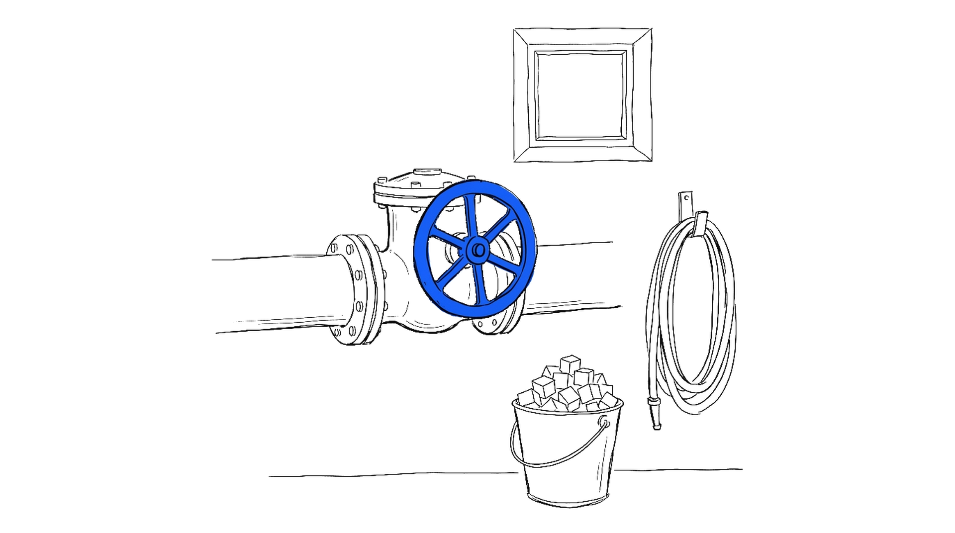 Illustration einer Wand mit analogen Zählern und einem grossen Zeigerinstrument, kinewsletter.ch Stil