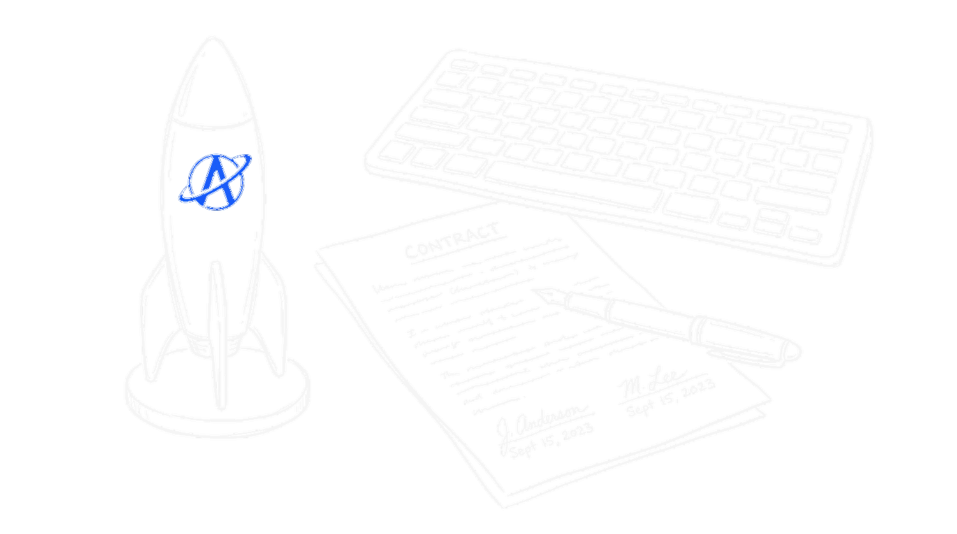 Illustration einer Rakete neben einem unterzeichneten Vertrag, kinewsletter.ch Stil