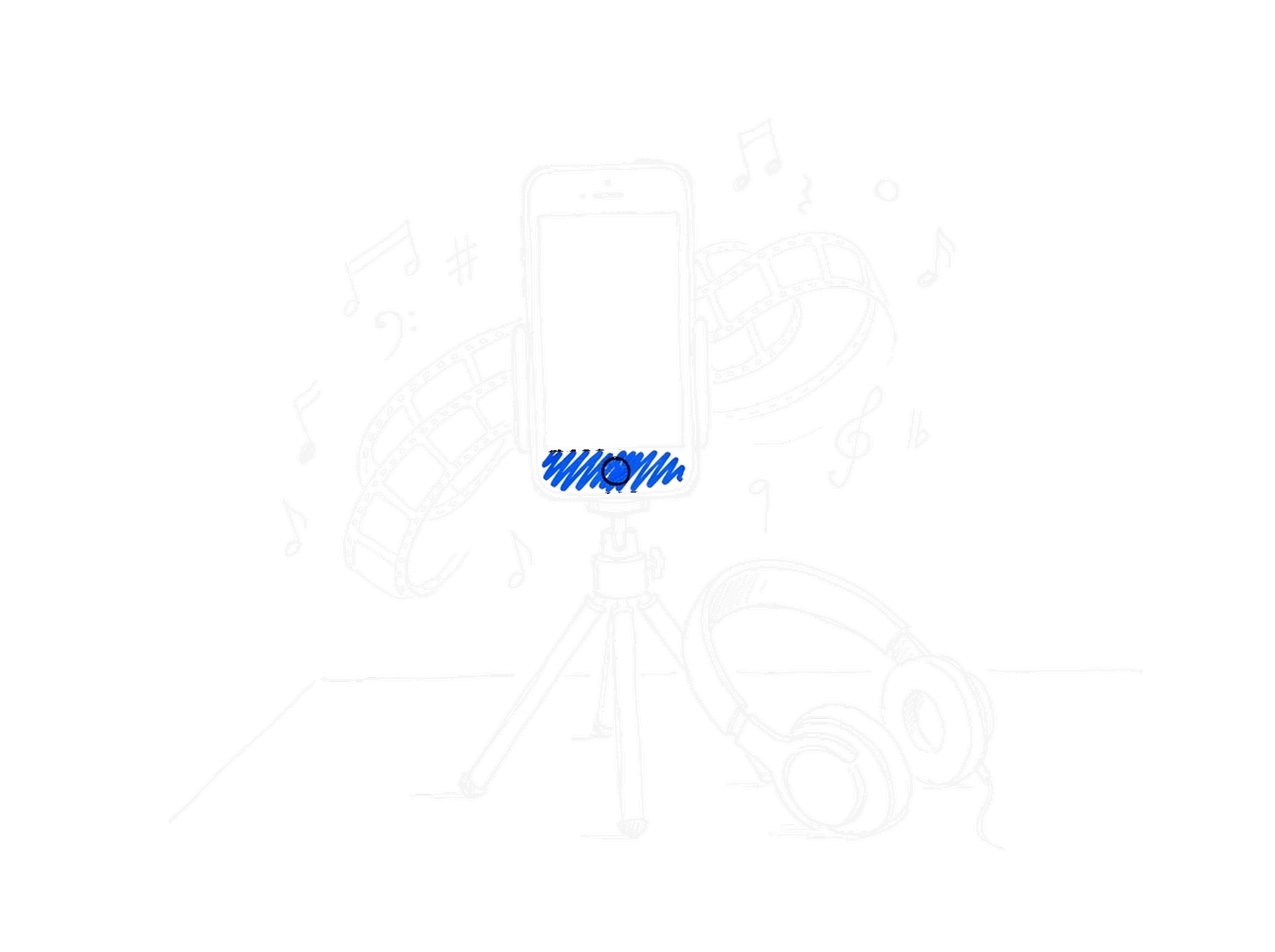 Illustration eines Smartphones auf Stativ mit Filmstreifen und Noten, dark, kinewsletter.ch Stil