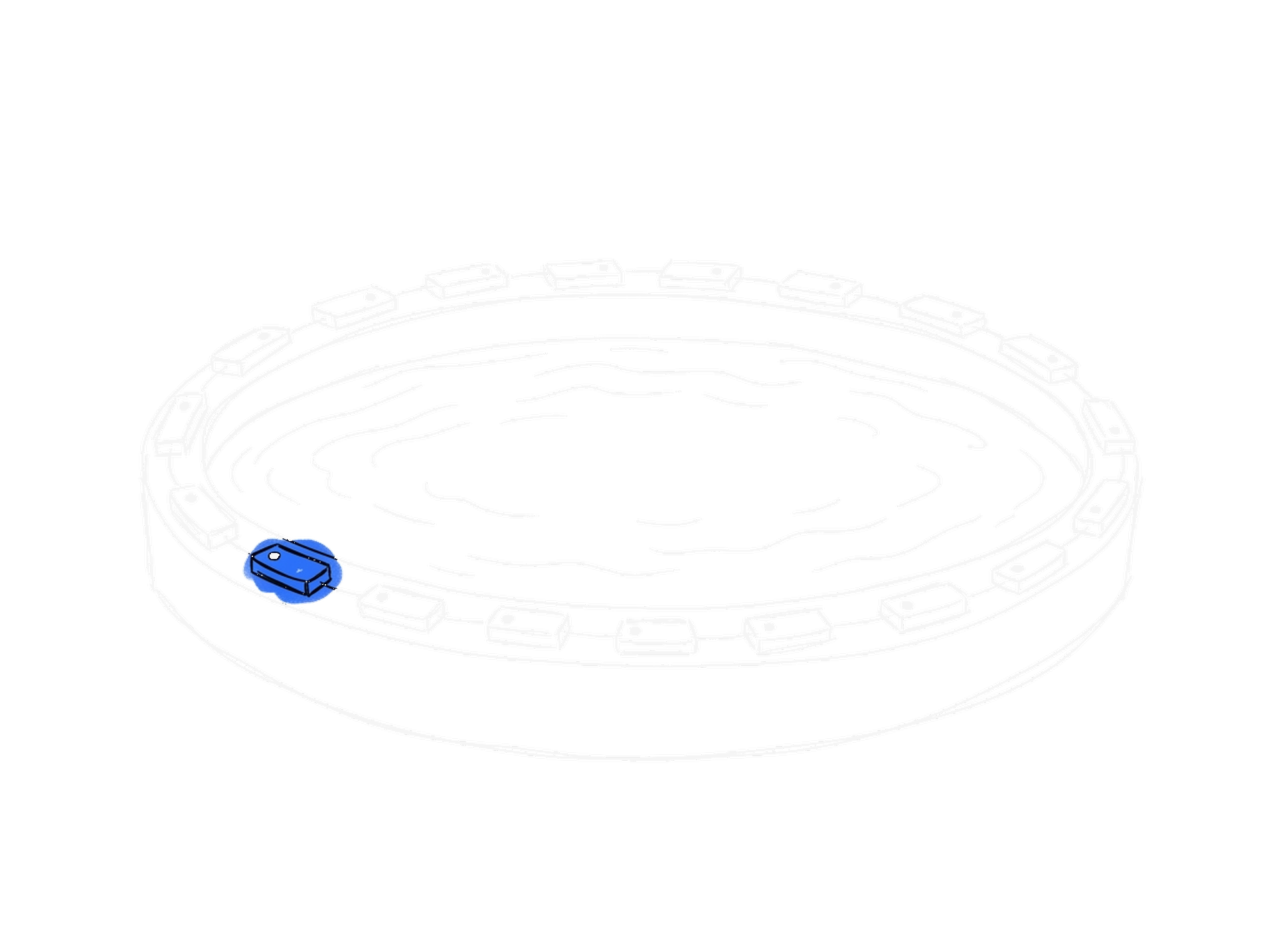 Illustration eines runden Wasserbeckens mit Sensorring, dark, kinewsletter.ch Stil