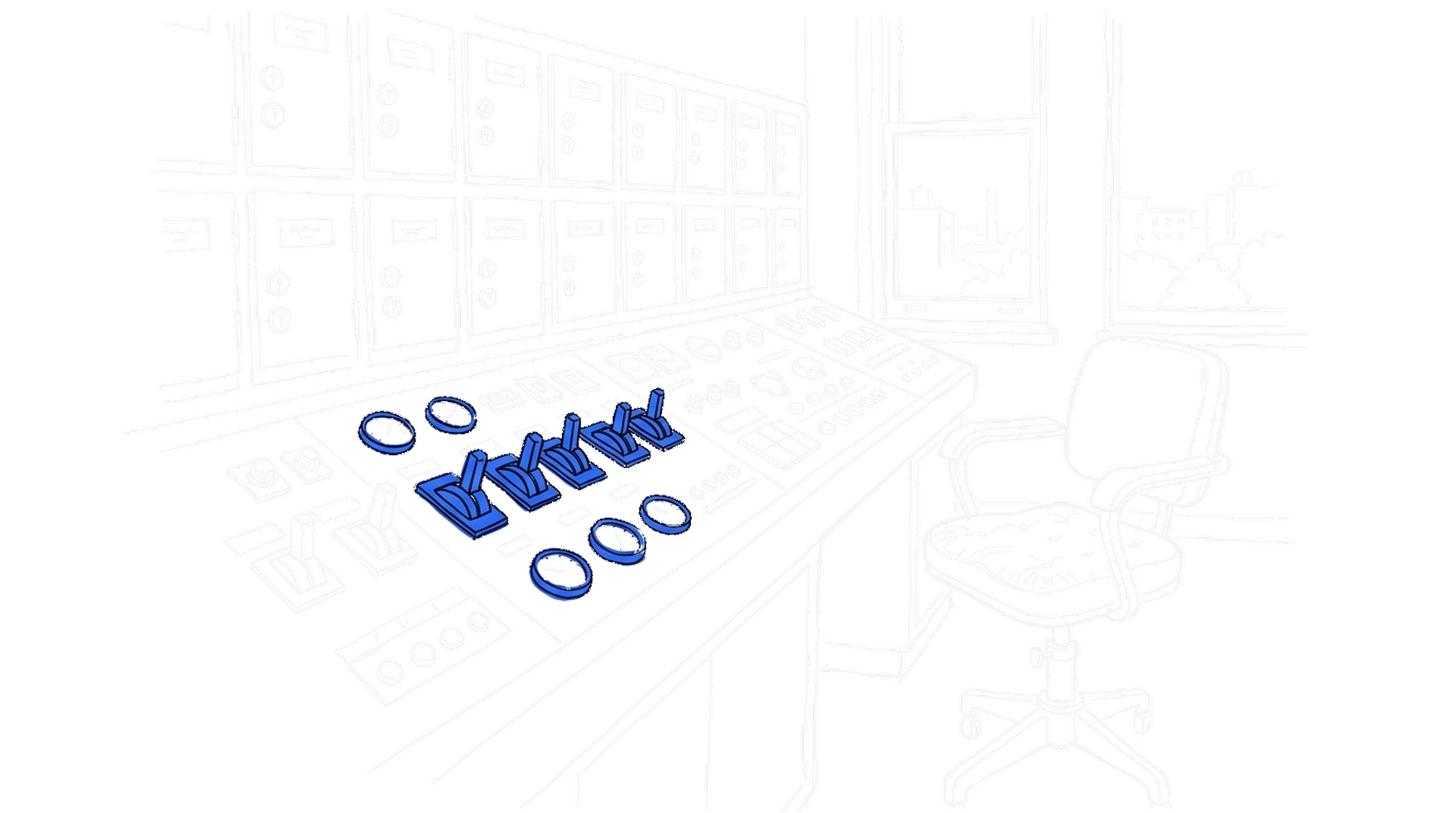 Skizze eines Chatfensters mit Zahnrad und Roboterarm, der das Setup erledigt, in Elektroblau, kinewsletter.ch Stil