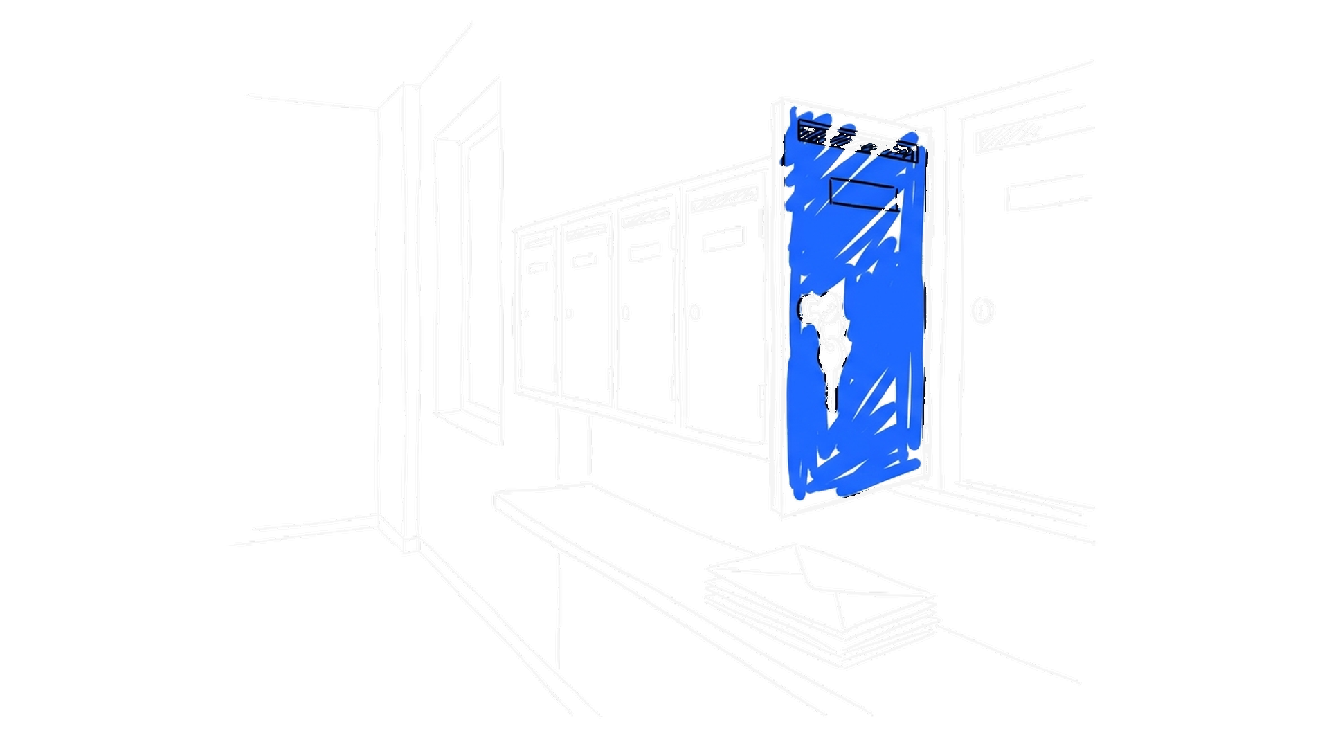 Illustration einer Briefkastenreihe mit offener Klappe und Schlüssel, kinewsletter.ch Stil