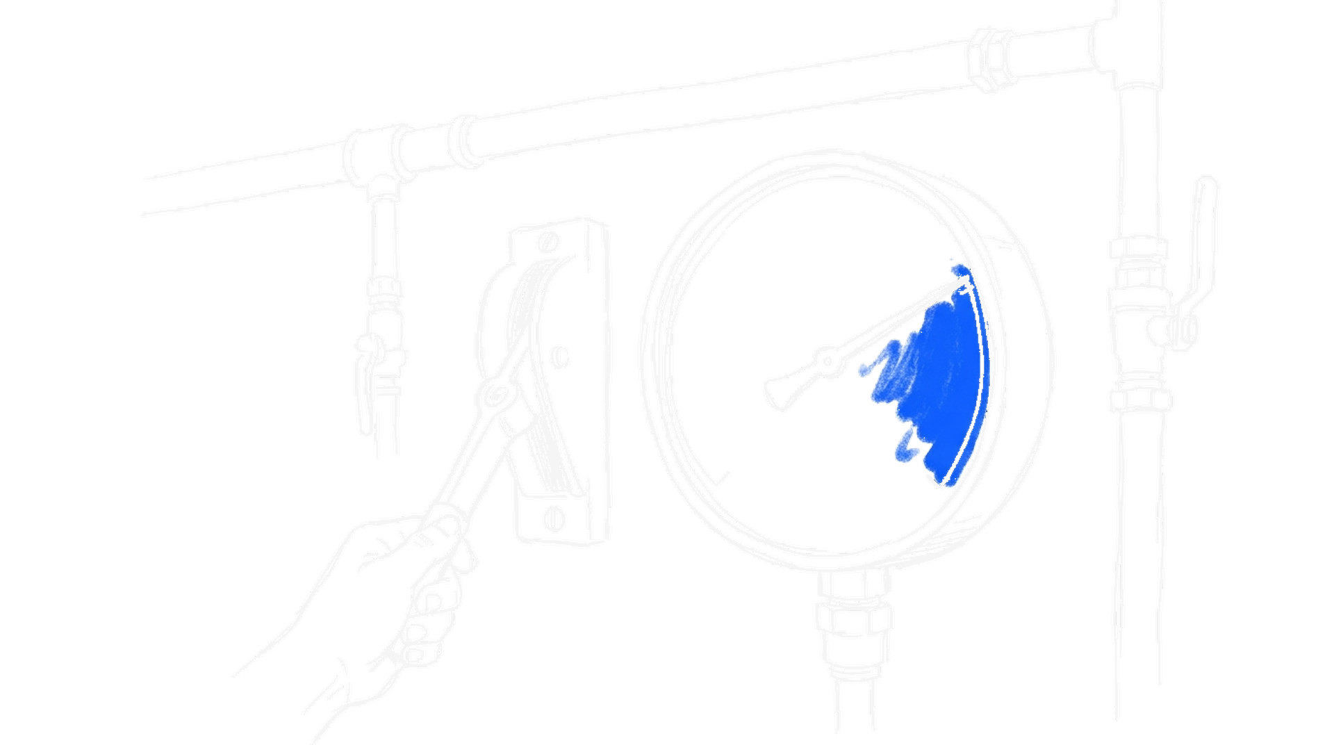Illustration eines Manometers im Überdruckbereich mit Hand am Hebel, kinewsletter.ch Stil