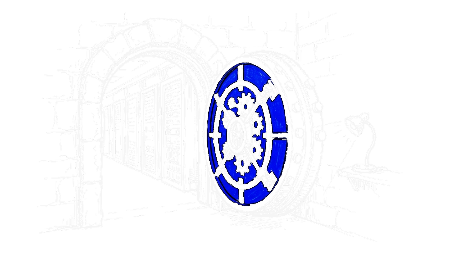 Illustration einer geöffneten Tresortür vor einem Servergang, kinewsletter.ch Stil