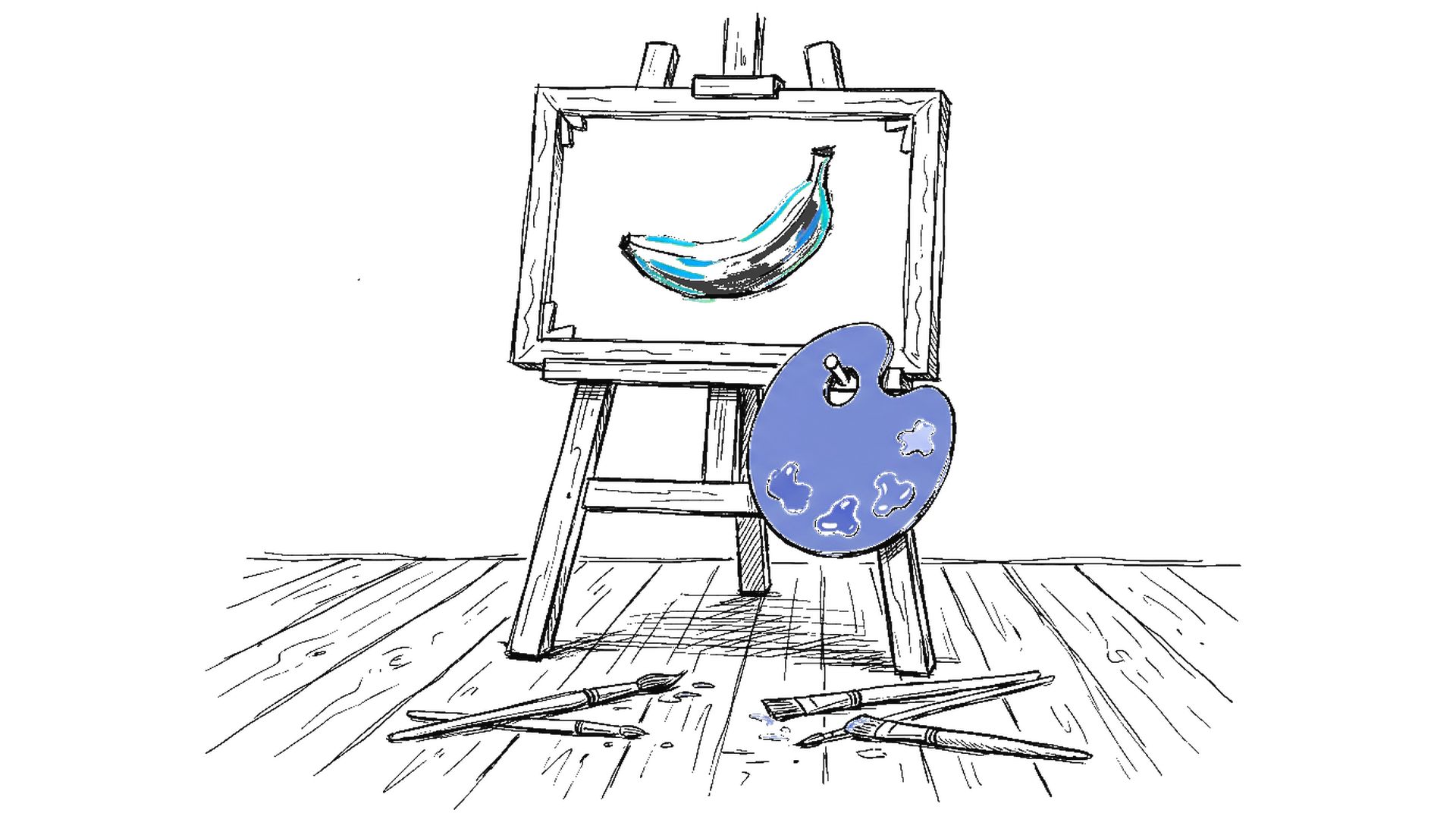 Illustration eines Farbpaletten-Rades mit Pinsel und schnellen Bewegungslinien – symbolisiert Googles schnelle Bildgenerierung mit Nano Banana 2