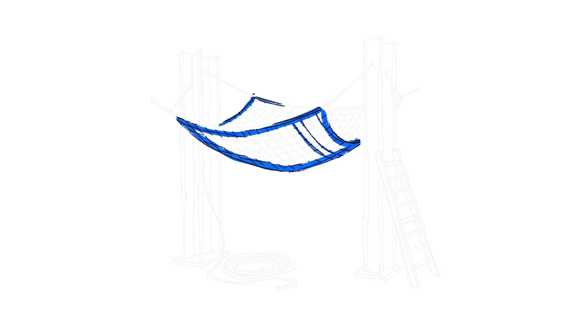 Illustration eines Auffangnetzes zwischen zwei Stahlpfosten, kinewsletter.ch Stil