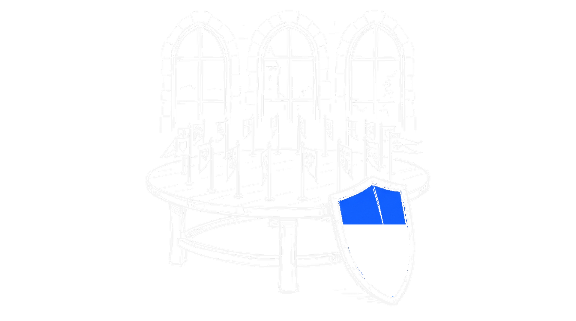 Illustration eines runden Tischs mit Fahnen und blauem Schild, kinewsletter.ch Stil