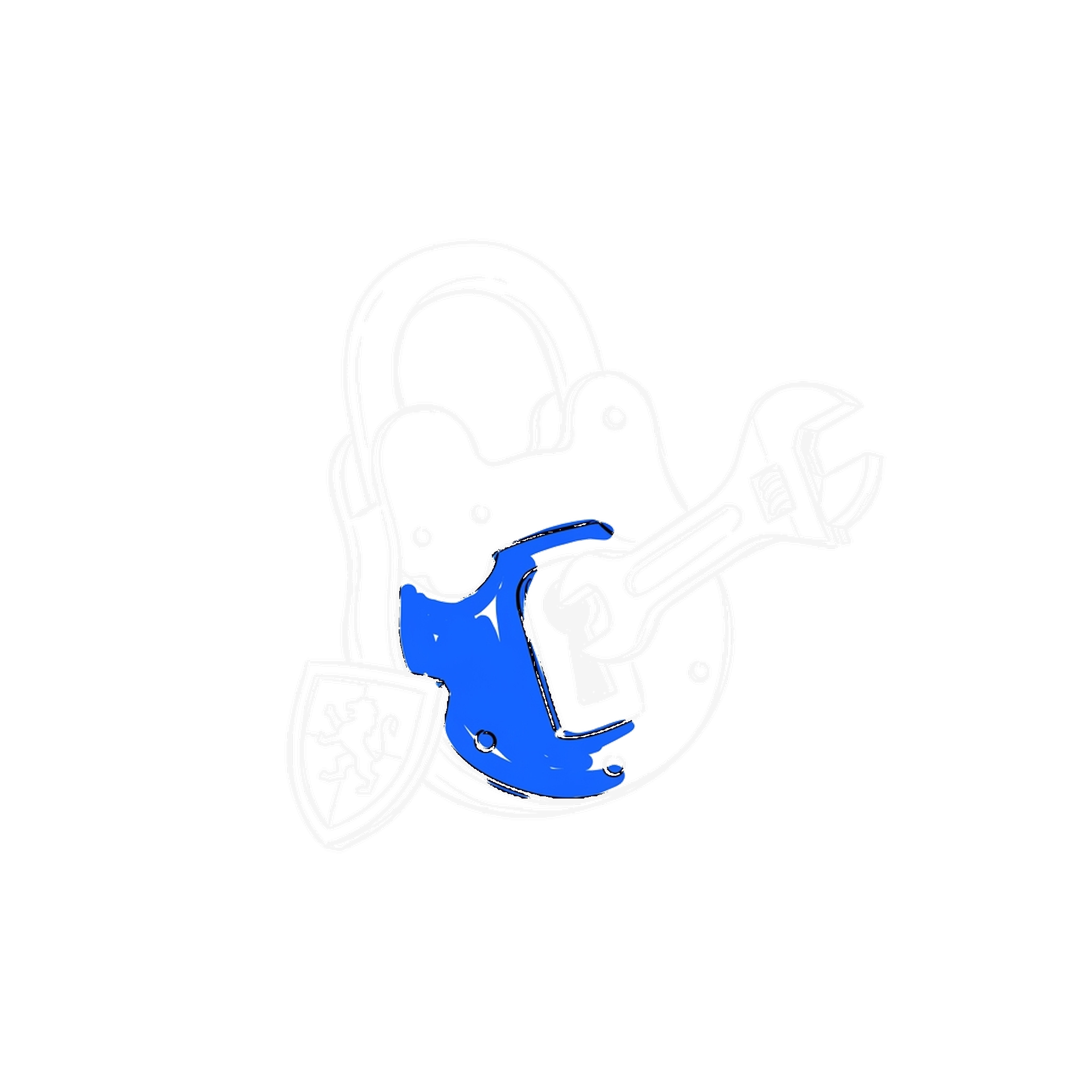 Handgezeichnete Skizze eines Vorhängeschlosses mit Schraubenschlüssel und Schild-Emblem, kinewsletter.ch Stil