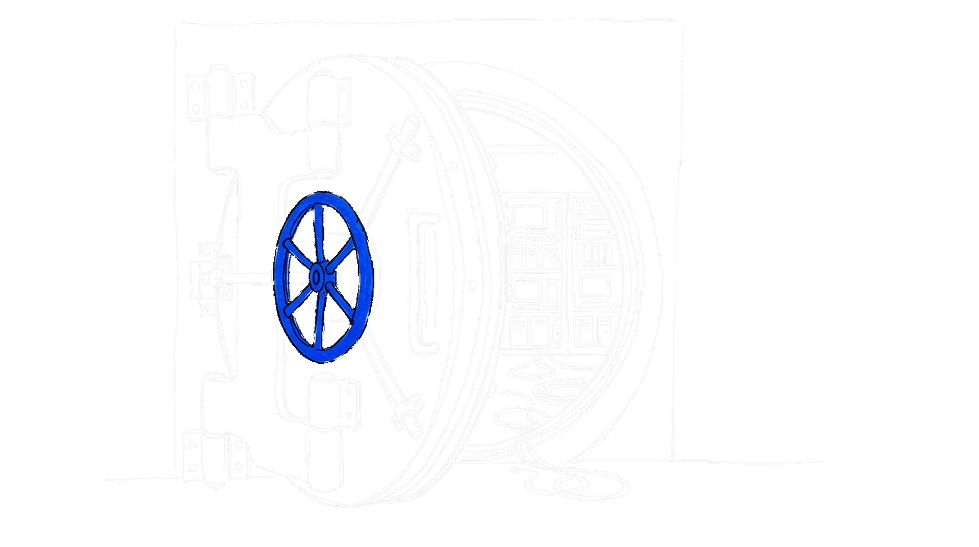 Illustration einer geöffneten Tresortür mit Serverracks dahinter, kinewsletter.ch Stil