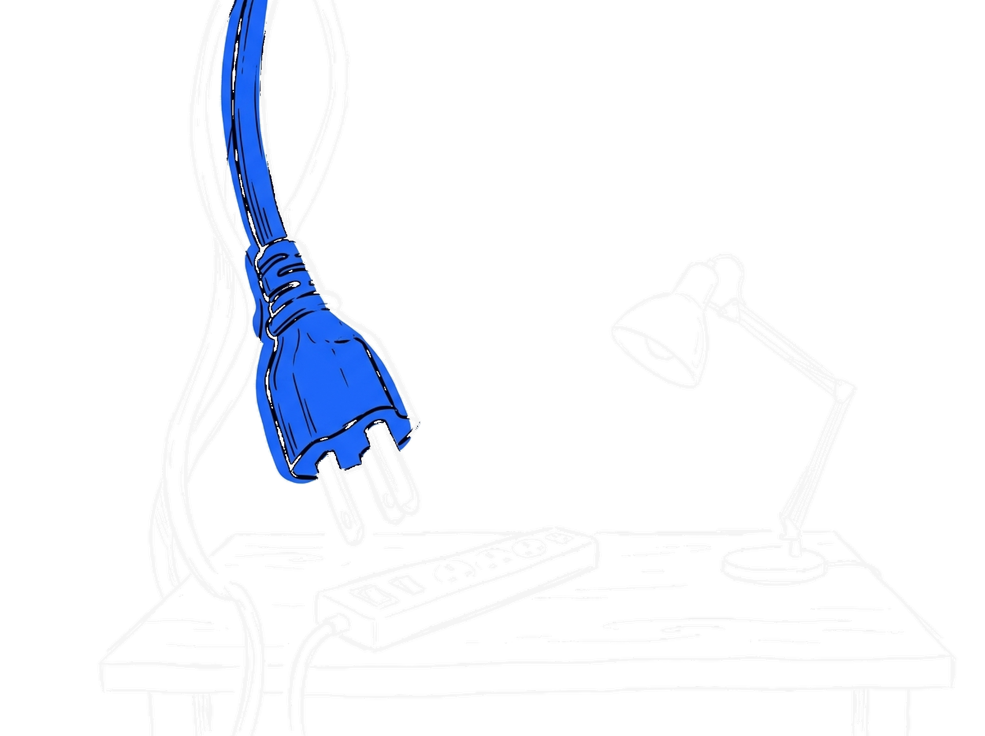 Illustration eines ausgesteckten Netzkabels über einer Steckdosenleiste, kinewsletter.ch Stil