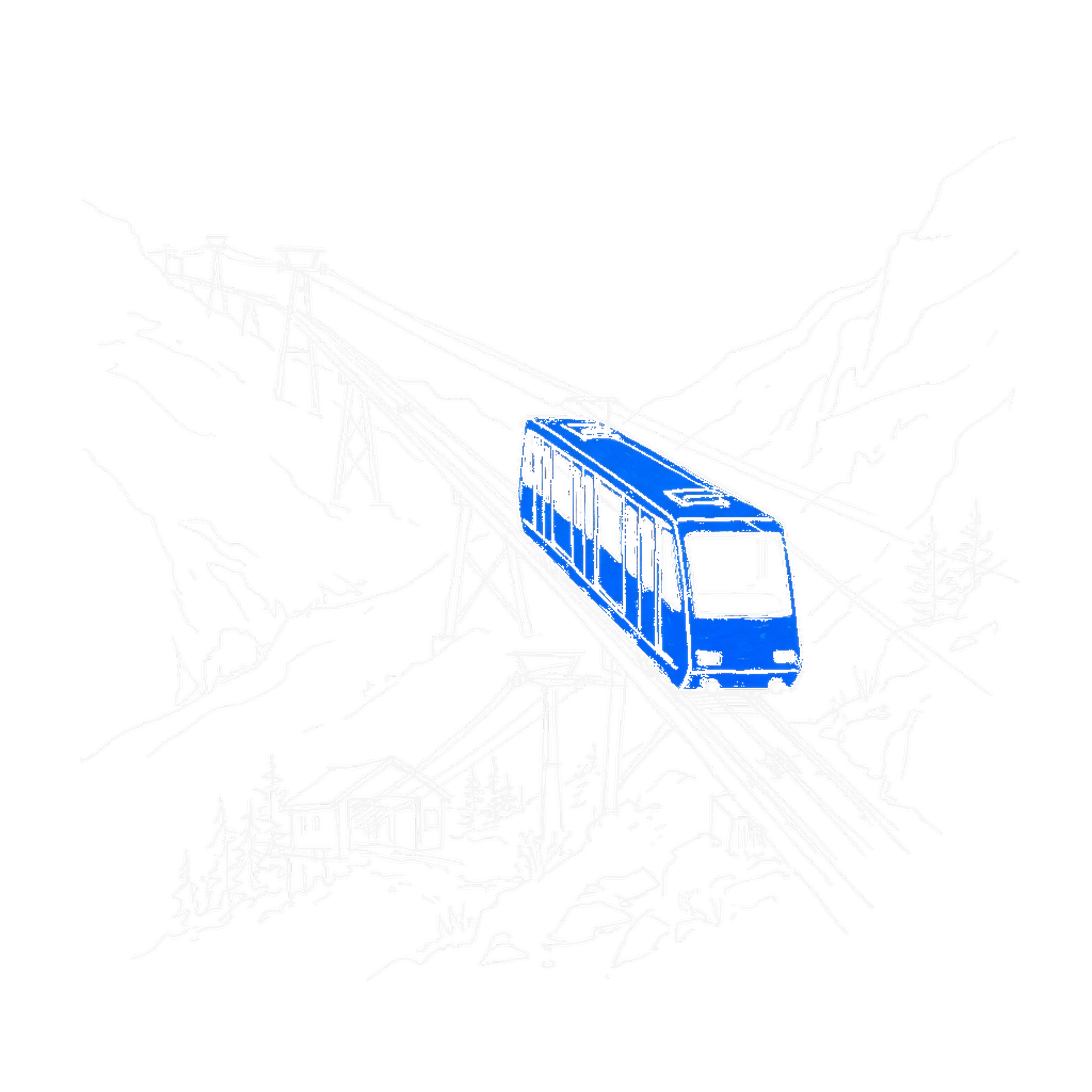 Illustration einer Standseilbahn, die einen steilen Berghang hinunterfährt, kinewsletter.ch Stil