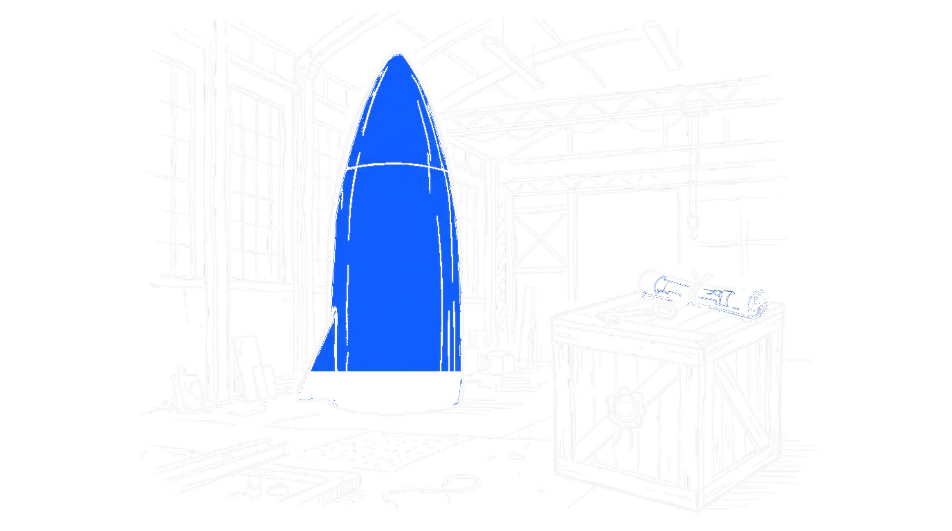 Illustration einer Raketenspitze neben einer versiegelten Transportkiste mit Schlüssel, kinewsletter.ch Stil