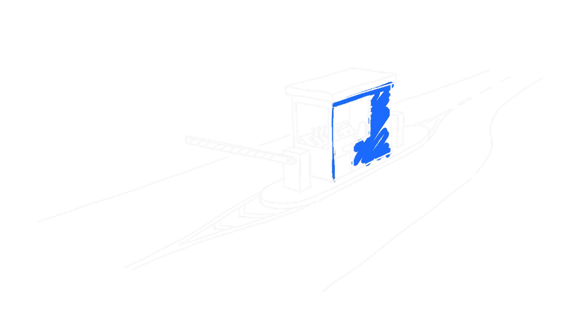 Illustration einer Autobahn-Mautstelle als Metapher fuer die Zwischenschicht zwischen KI-Modellen, kinewsletter.ch Stil