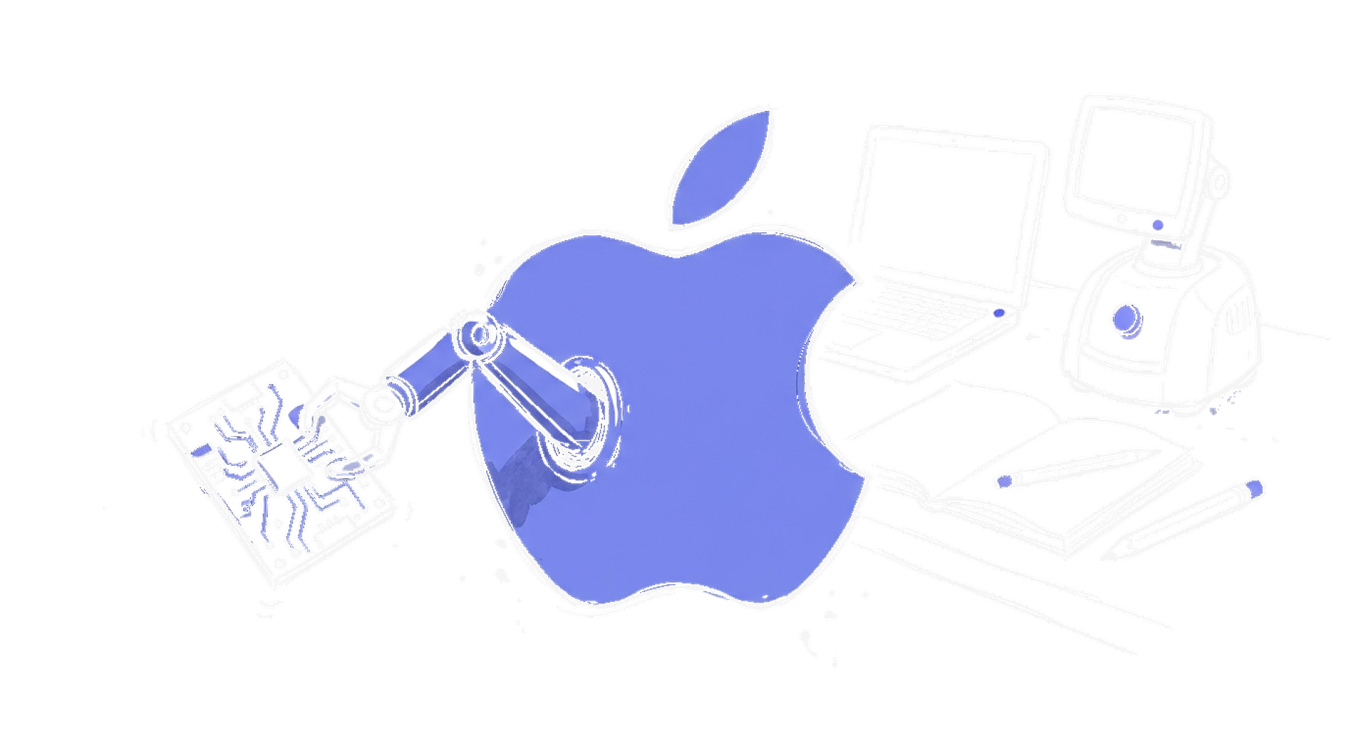 Skizze Apple-Logo mit Roboterarm (Dark)
