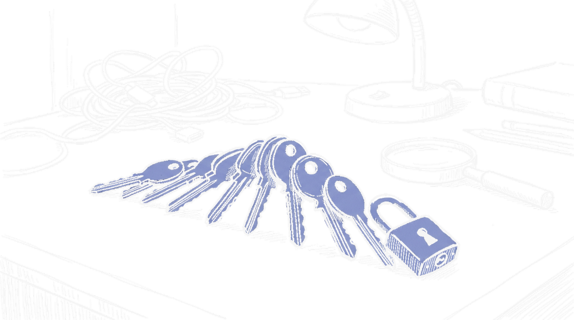 Illustration einer Domino-Kette aus Schlüsseln, die nacheinander umfallen, kinewsletter.ch Stil