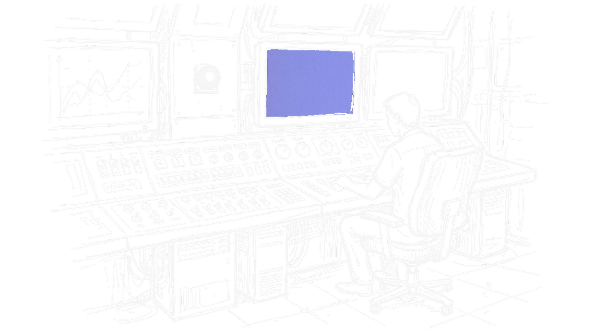 Illustration einer Schaltzentrale mit Monitor, kinewsletter.ch Stil