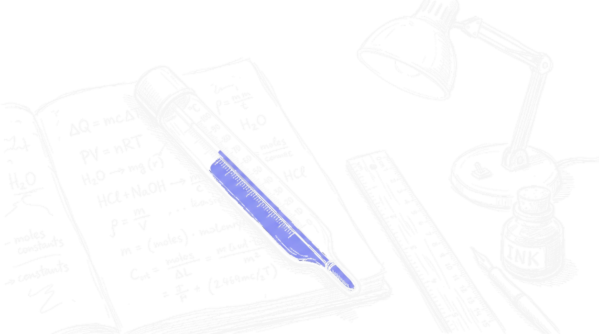 Illustration: Thermometer auf Laborheft mit Formeln, kinewsletter.ch Stil