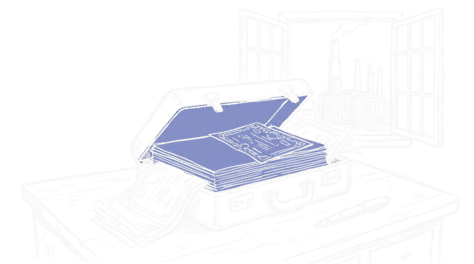 Illustration: Aktentasche mit Anleihen und Kraftwerk im Hintergrund, kinewsletter.ch Stil