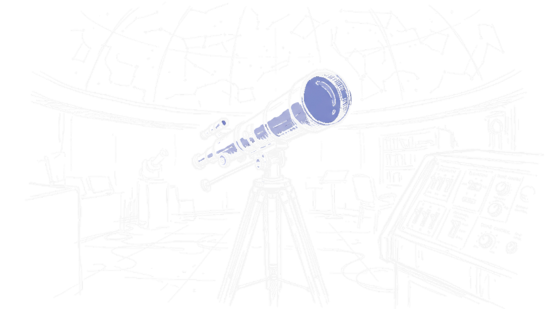 Planetarium mit Teleskop und Sternenkarte (Dark Mode), kinewsletter.ch Stil