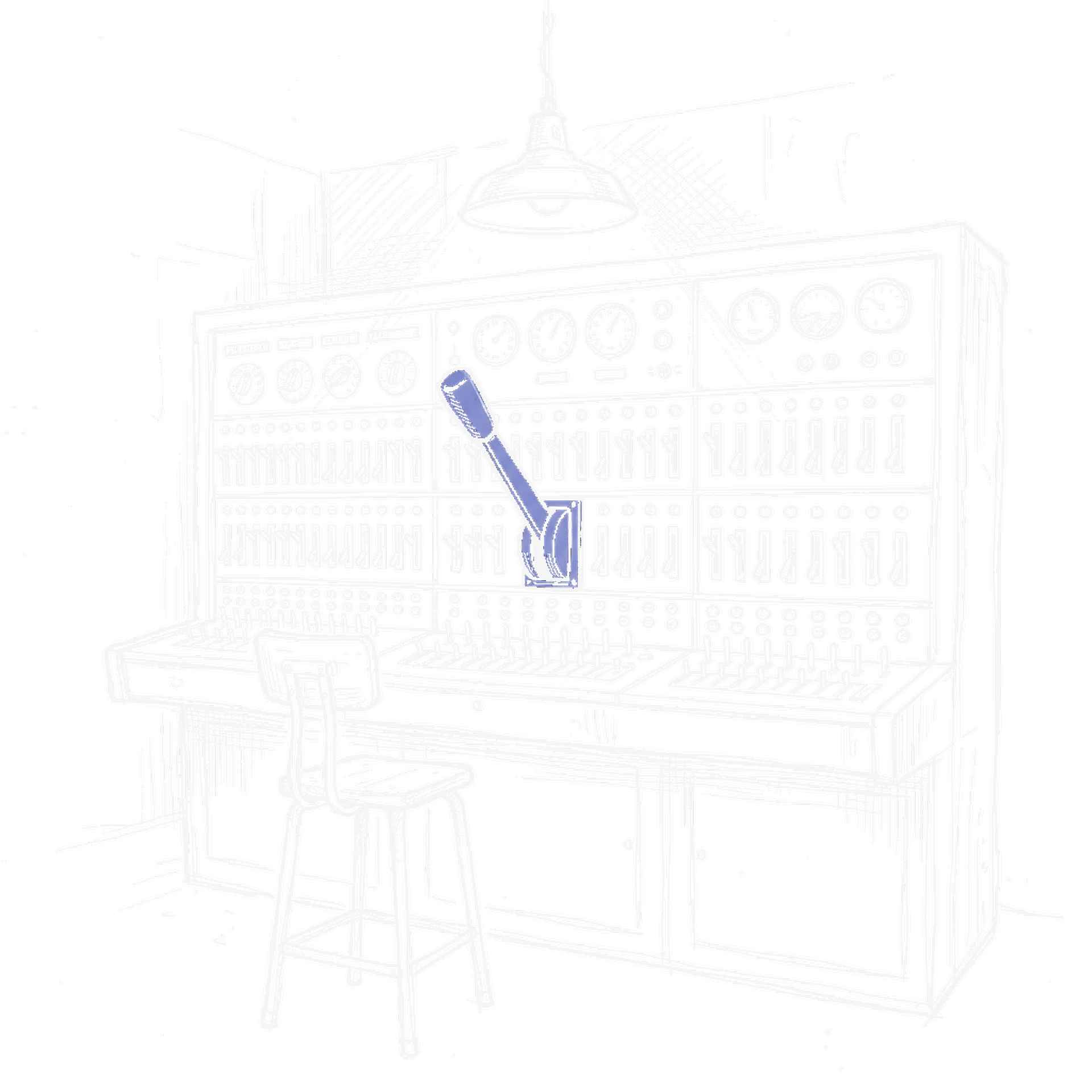 Illustration eines alten Schaltbretts mit Hebeln und Reglern (Dark Mode), kinewsletter.ch Stil