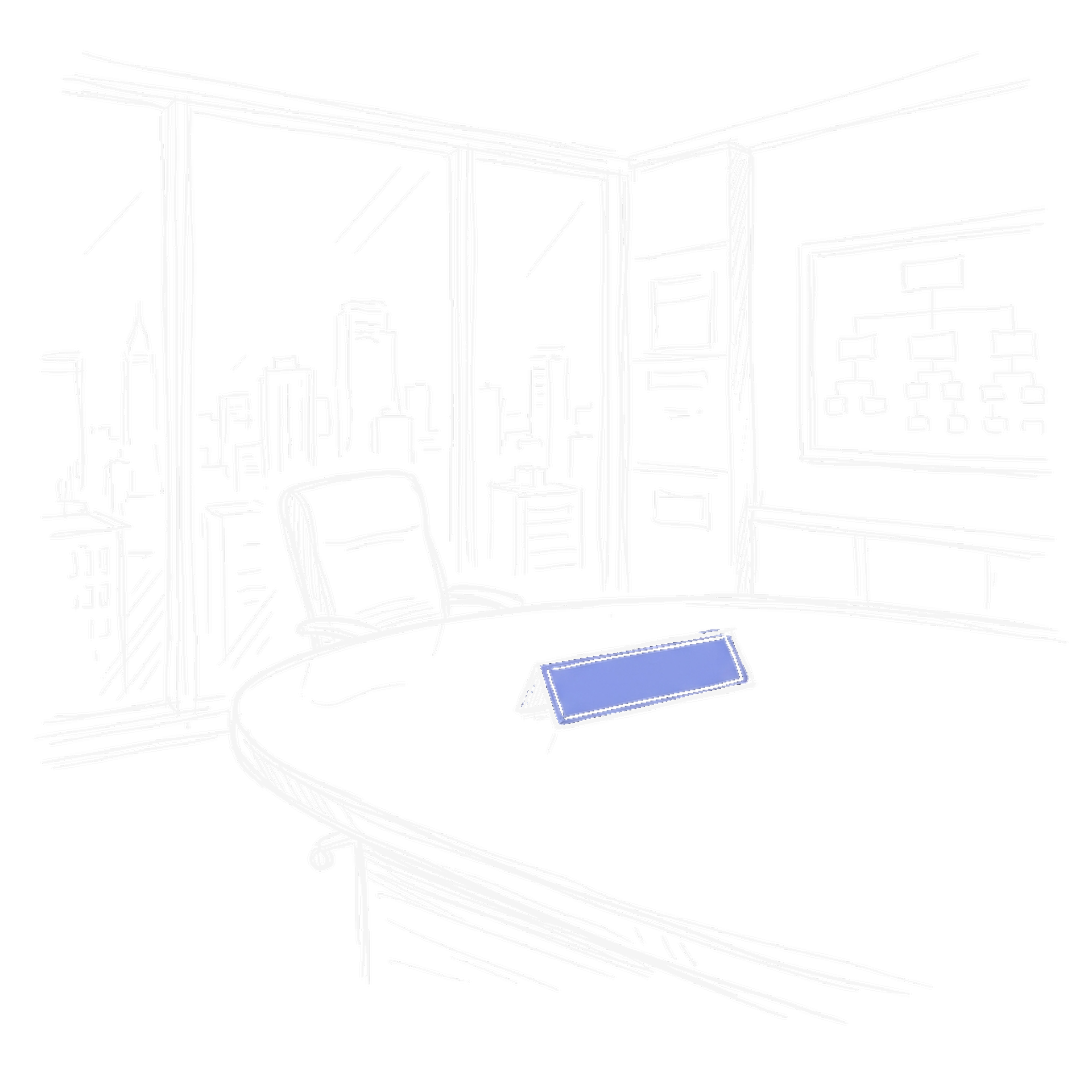 Illustration eines Sitzungszimmers mit leerem Vorstandsstuhl und Namensschild, kinewsletter.ch Stil