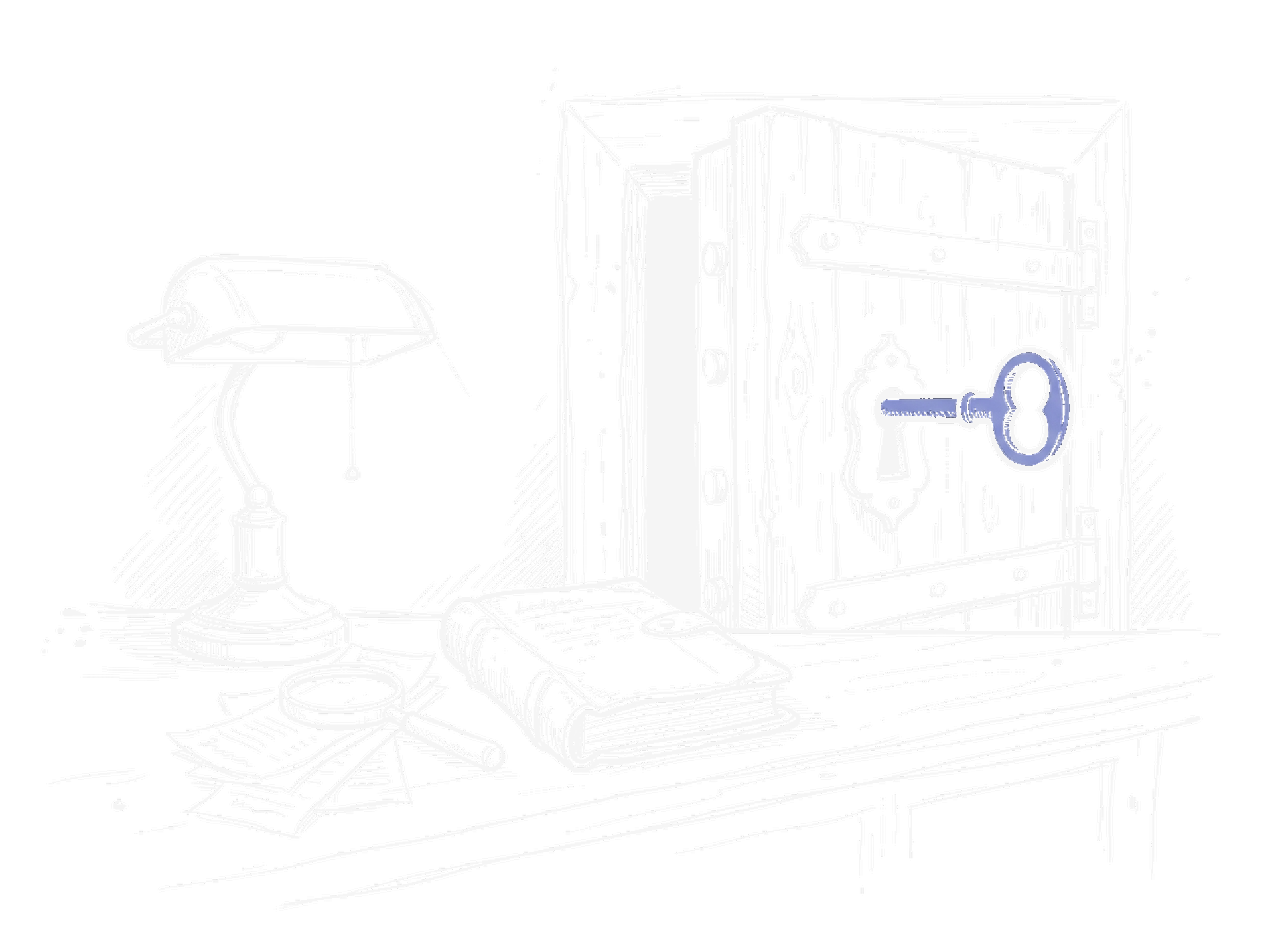 Tresortür mit Schlüssel und Ledger (Dark) – ChatGPT Personal Finance Illustration, kinewsletter.ch