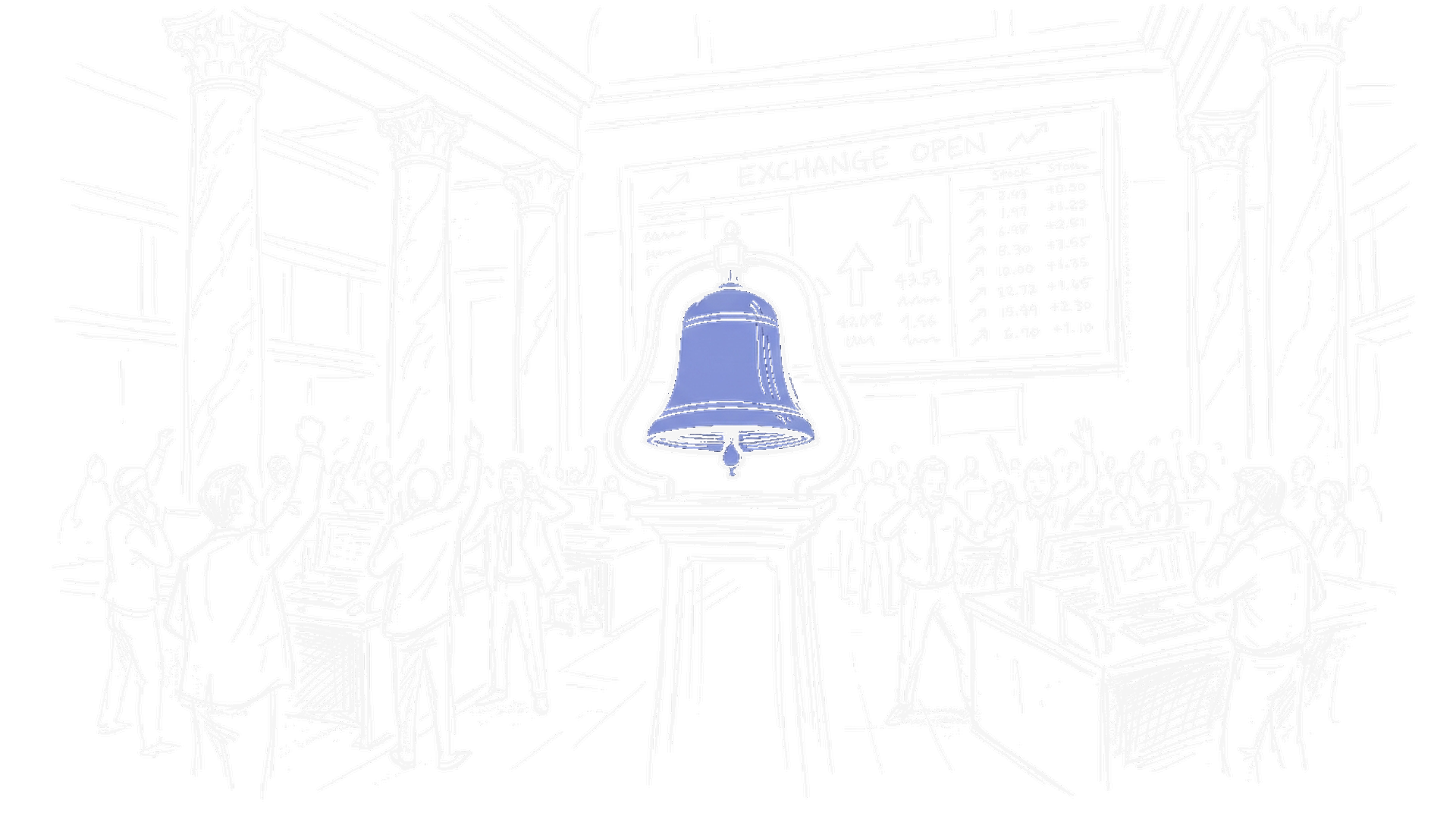 Illustration einer Börsen-Eröffnungsglocke (Dark), kinewsletter.ch Stil