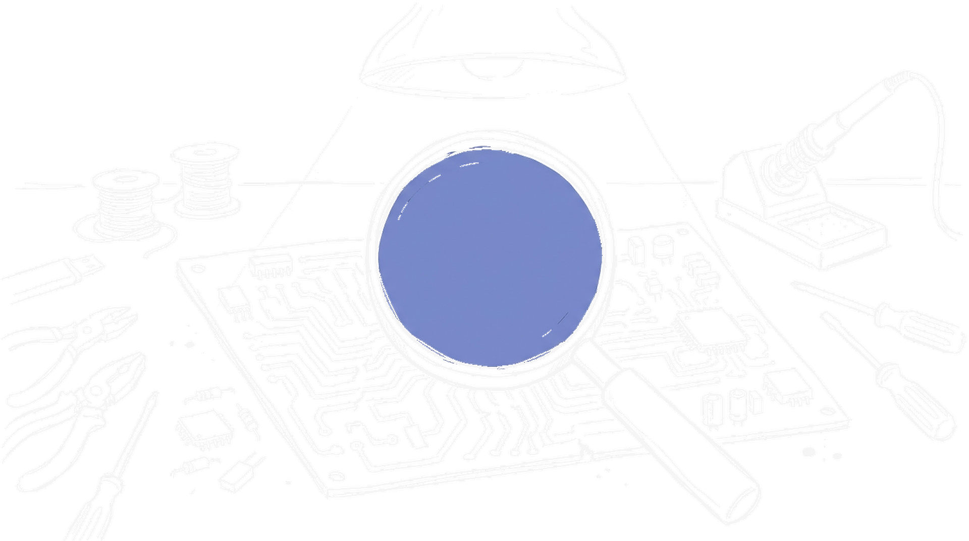Illustration einer Lupe ueber einer Platine mit aufgedeckten Schwachstellen, Dark Mode, kinewsletter.ch Stil