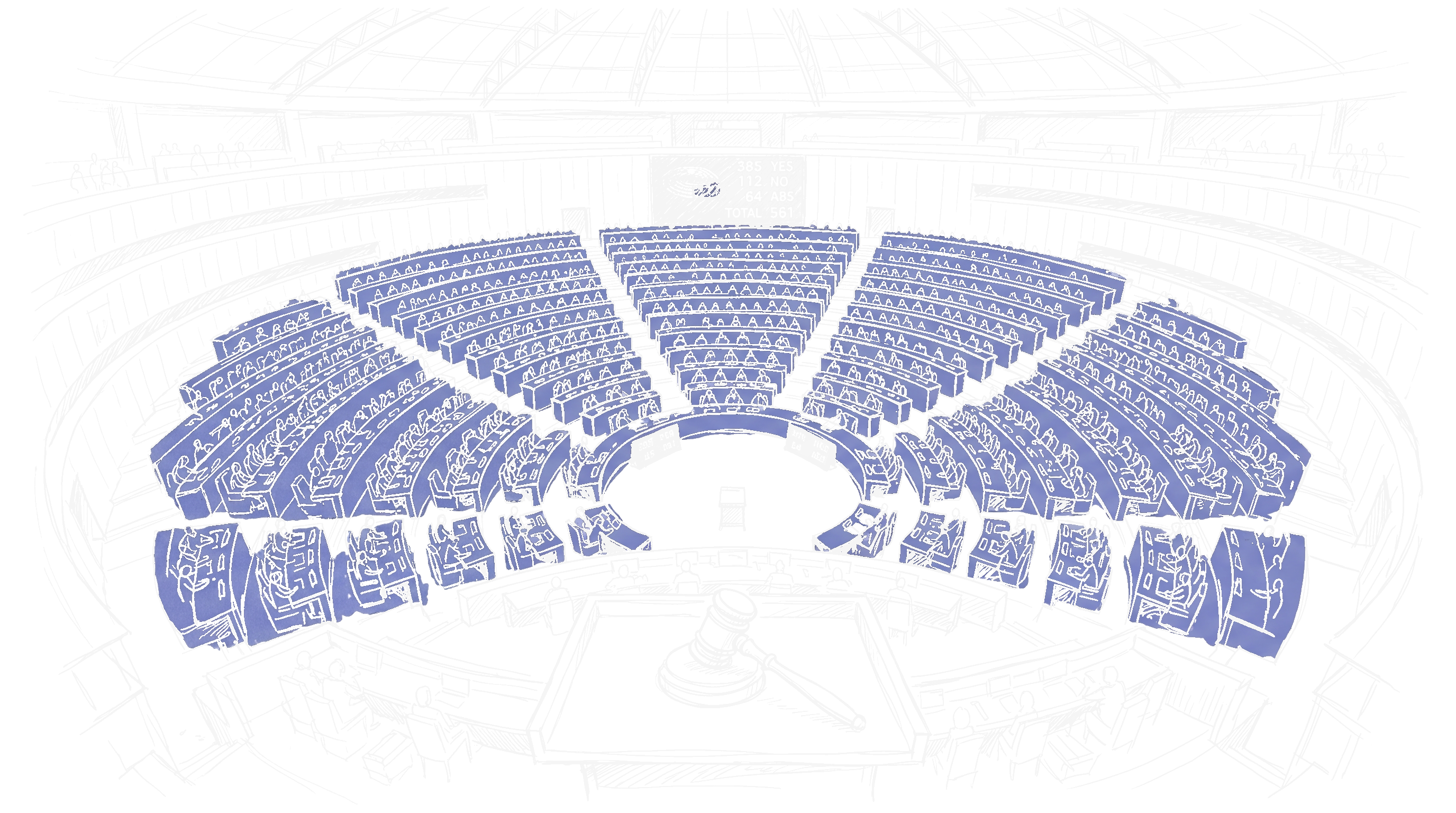 EU-Parlamentshemicycle – Digital Omnibus AI Act (Dark)