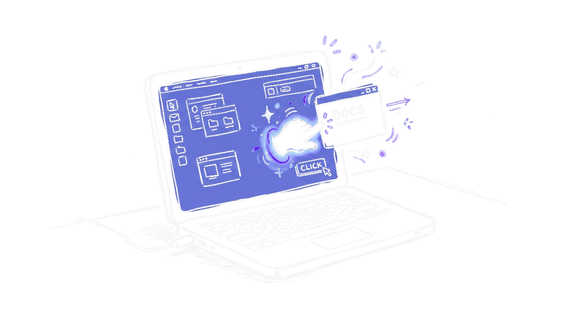 Illustration Claude Computer Use – Laptop mit autonomem Cursor, Dark Mode