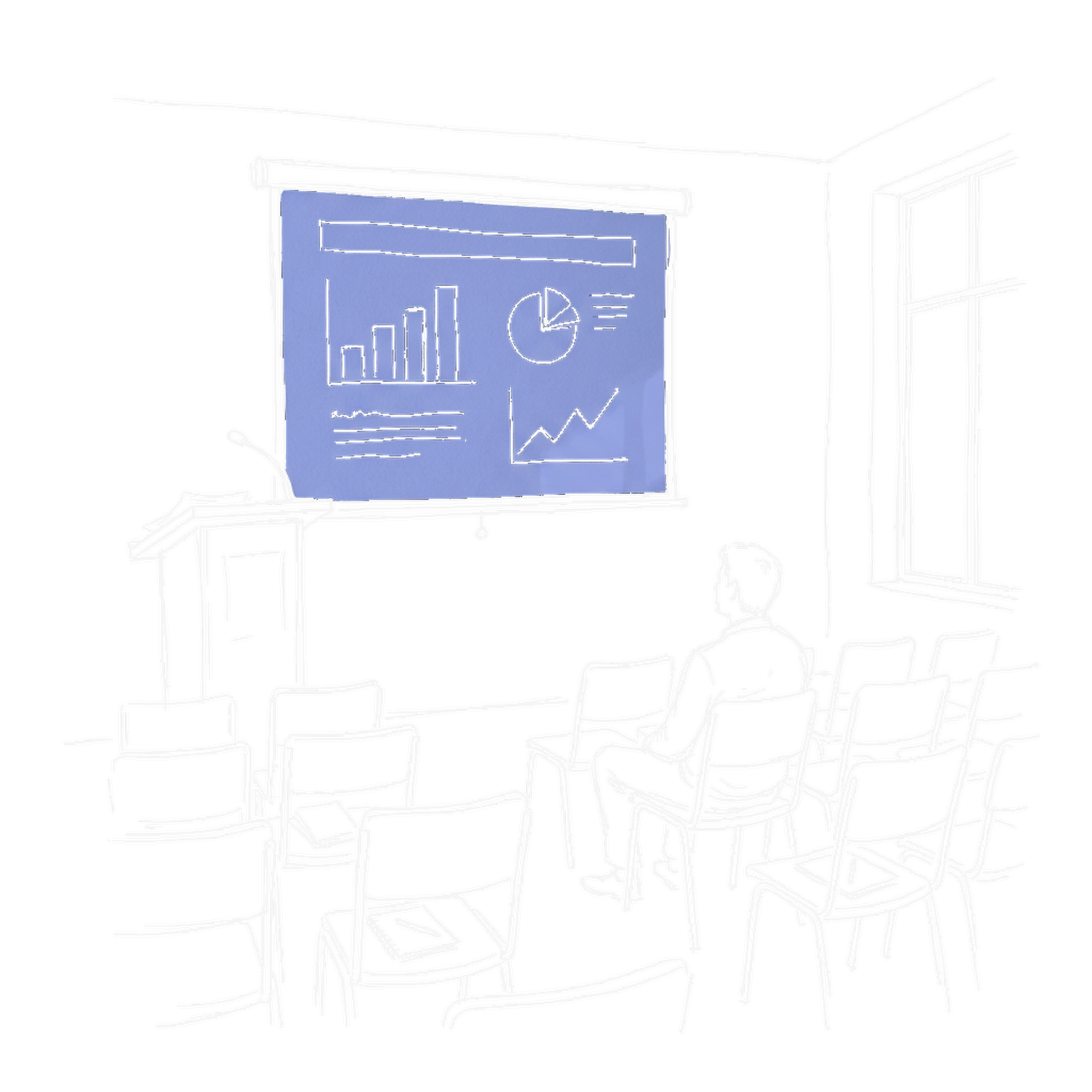 Illustration Präsentationsraum mit Projektor, kinewsletter.ch Stil (Dark Mode)