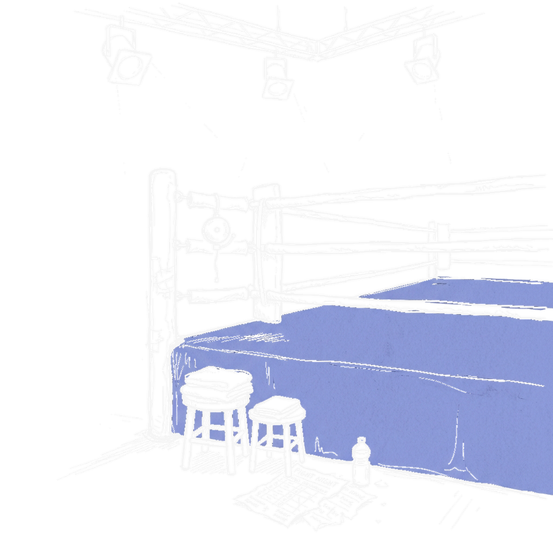 Illustration Boxring mit Spotlights, kinewsletter.ch Stil (Dark)