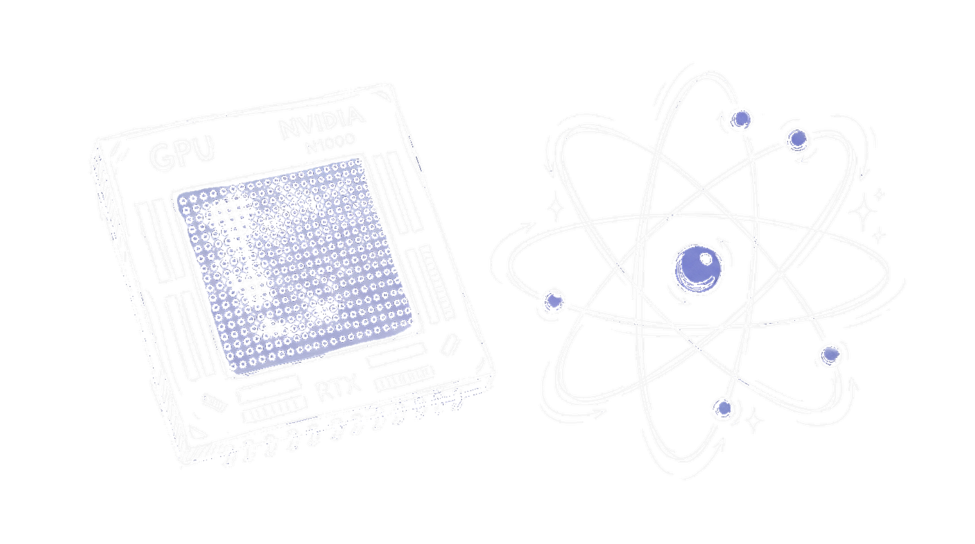 Illustration GPU-Chip mit Atomen, kinewsletter.ch Stil (Dark)